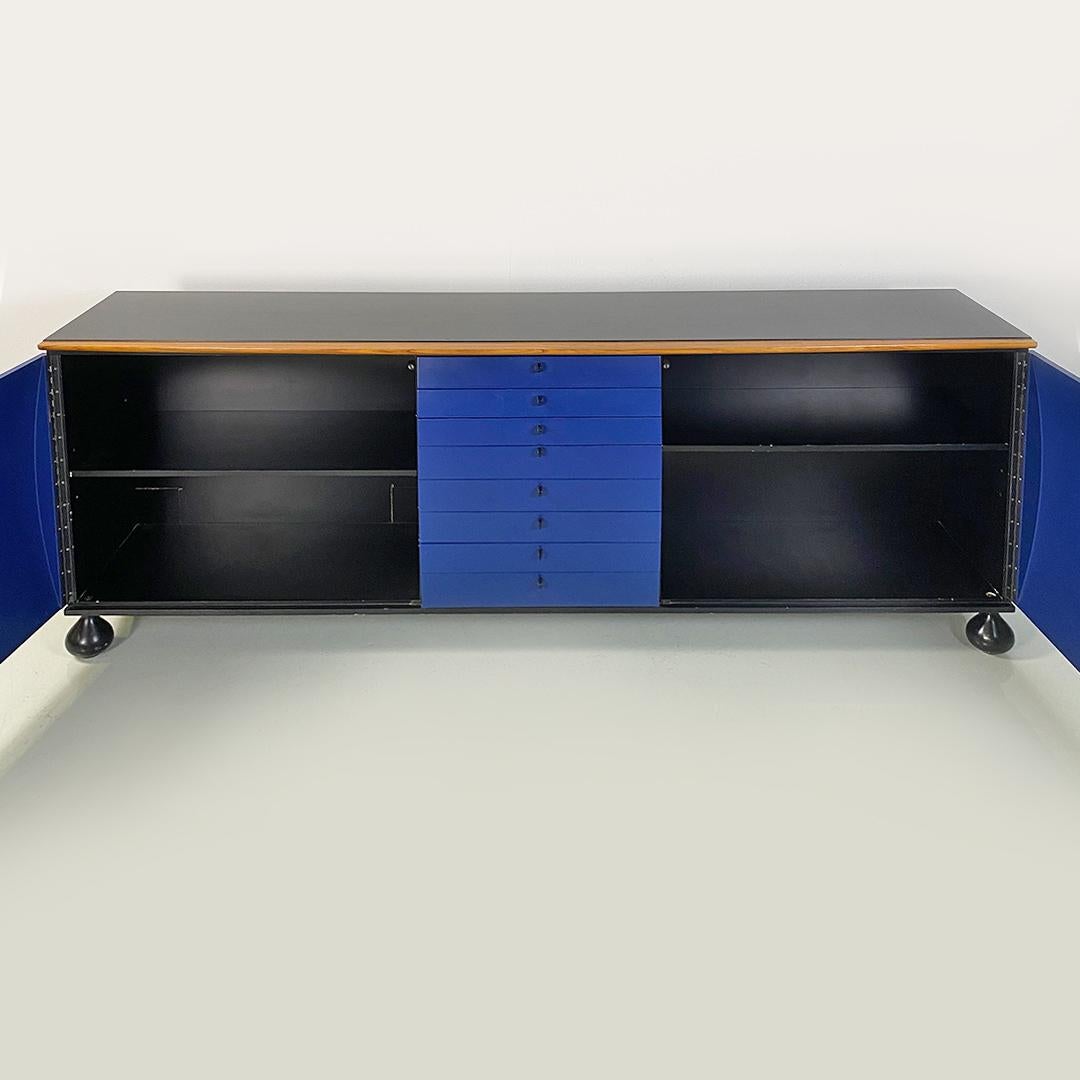 Italian Modern Blue Black Solid Wood Sideboard by Umberto Asnago, Giorgetti 1982 For Sale 5