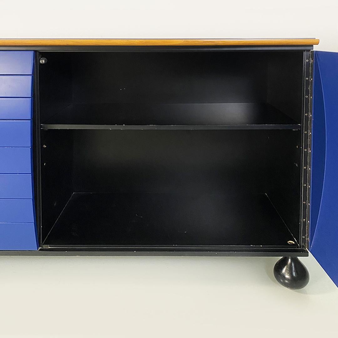 Italian Modern Blue Black Solid Wood Sideboard by Umberto Asnago, Giorgetti 1982 For Sale 8