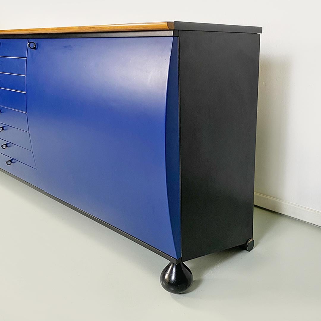 Italian Modern Blue Black Solid Wood Sideboard by Umberto Asnago, Giorgetti 1982 For Sale 15