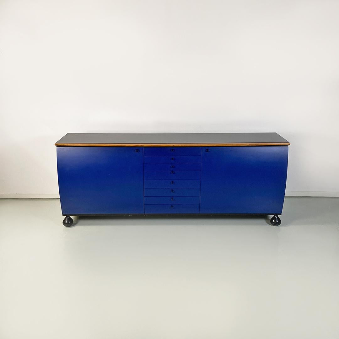Post-Modern Italian Modern Blue Black Solid Wood Sideboard by Umberto Asnago, Giorgetti 1982 For Sale