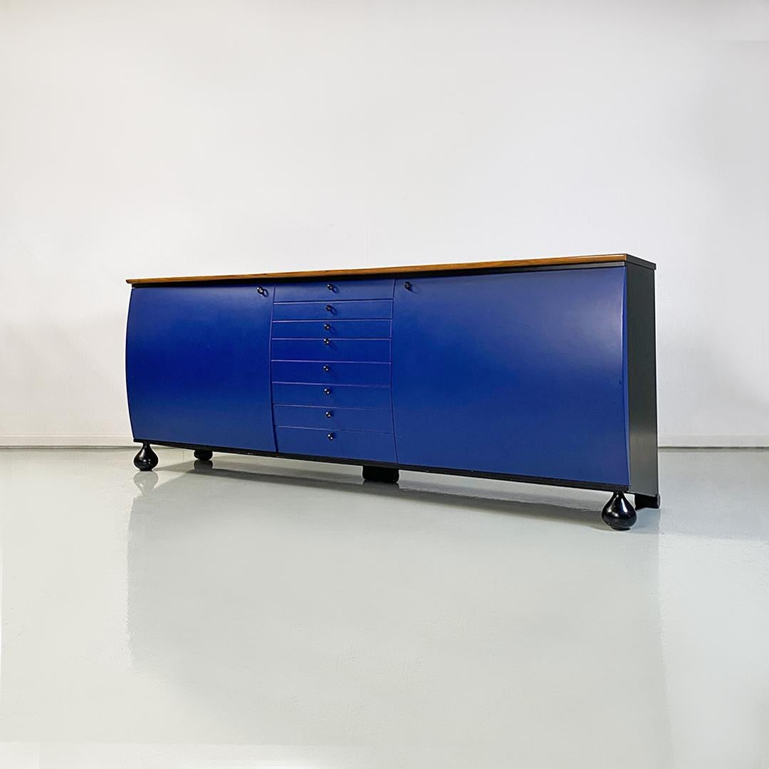 Late 20th Century Italian Modern Blue Black Solid Wood Sideboard by Umberto Asnago, Giorgetti 1982 For Sale