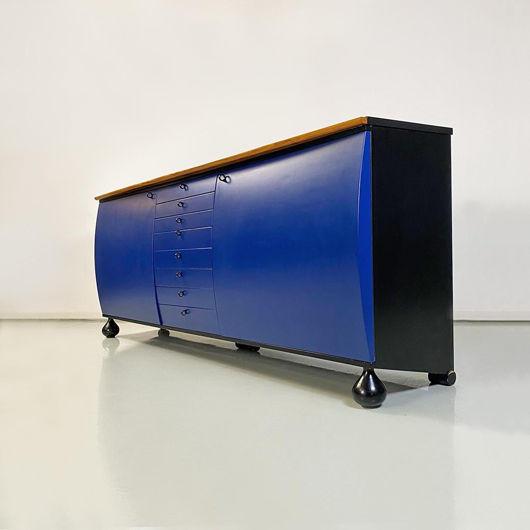 Italian Modern Blue Black Solid Wood Sideboard by Umberto Asnago, Giorgetti 1982 For Sale 1