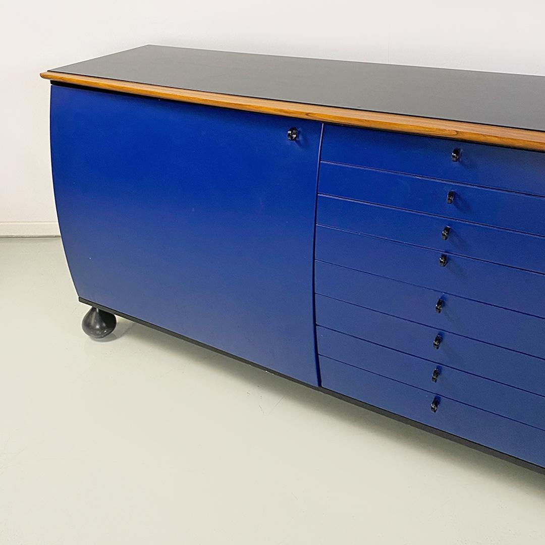 Italian Modern Blue Black Solid Wood Sideboard by Umberto Asnago, Giorgetti 1982 For Sale 2