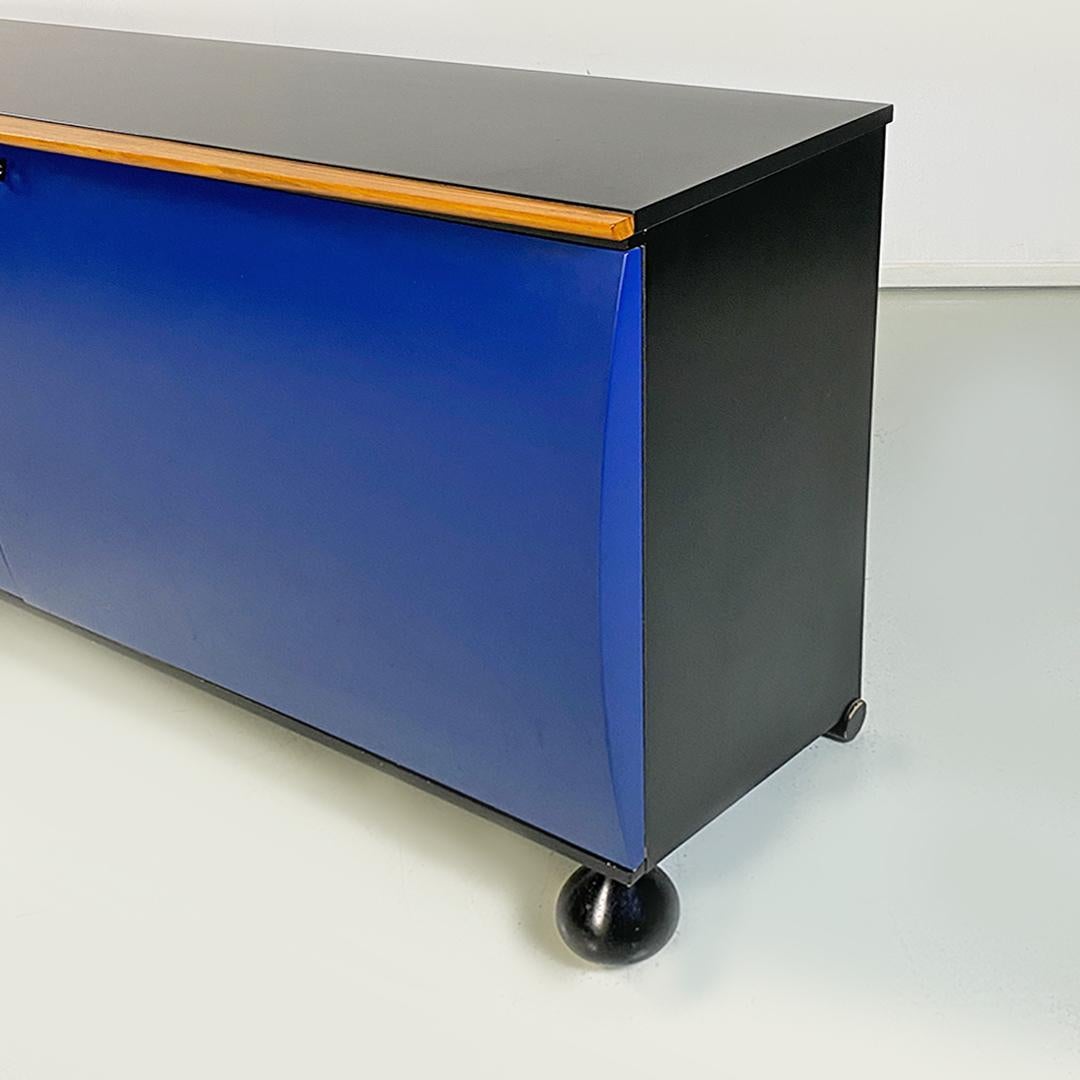 Italian Modern Blue Black Solid Wood Sideboard by Umberto Asnago, Giorgetti 1982 For Sale 3