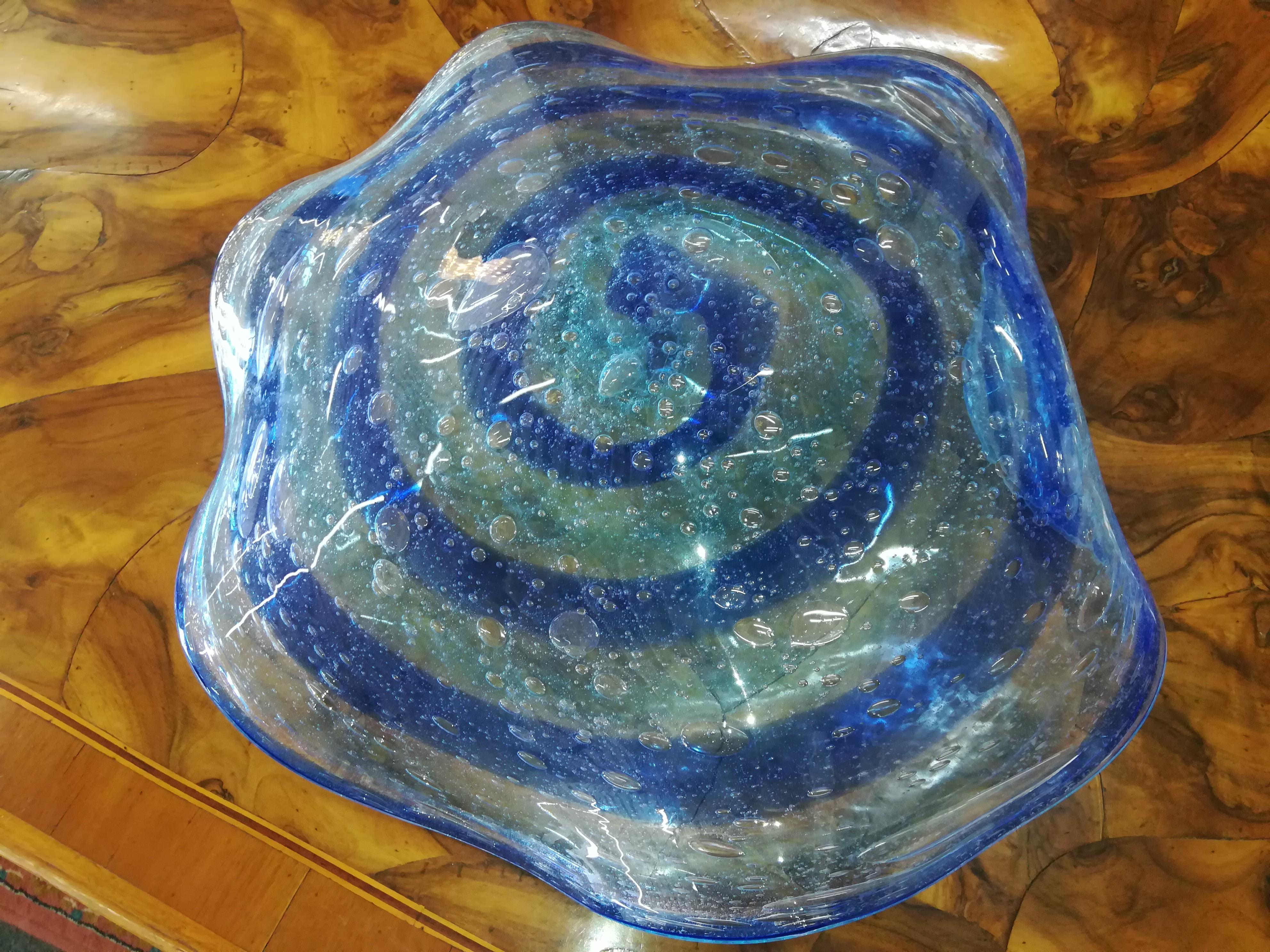Italian Modern Blue Blown Glass Plate For Sale 1