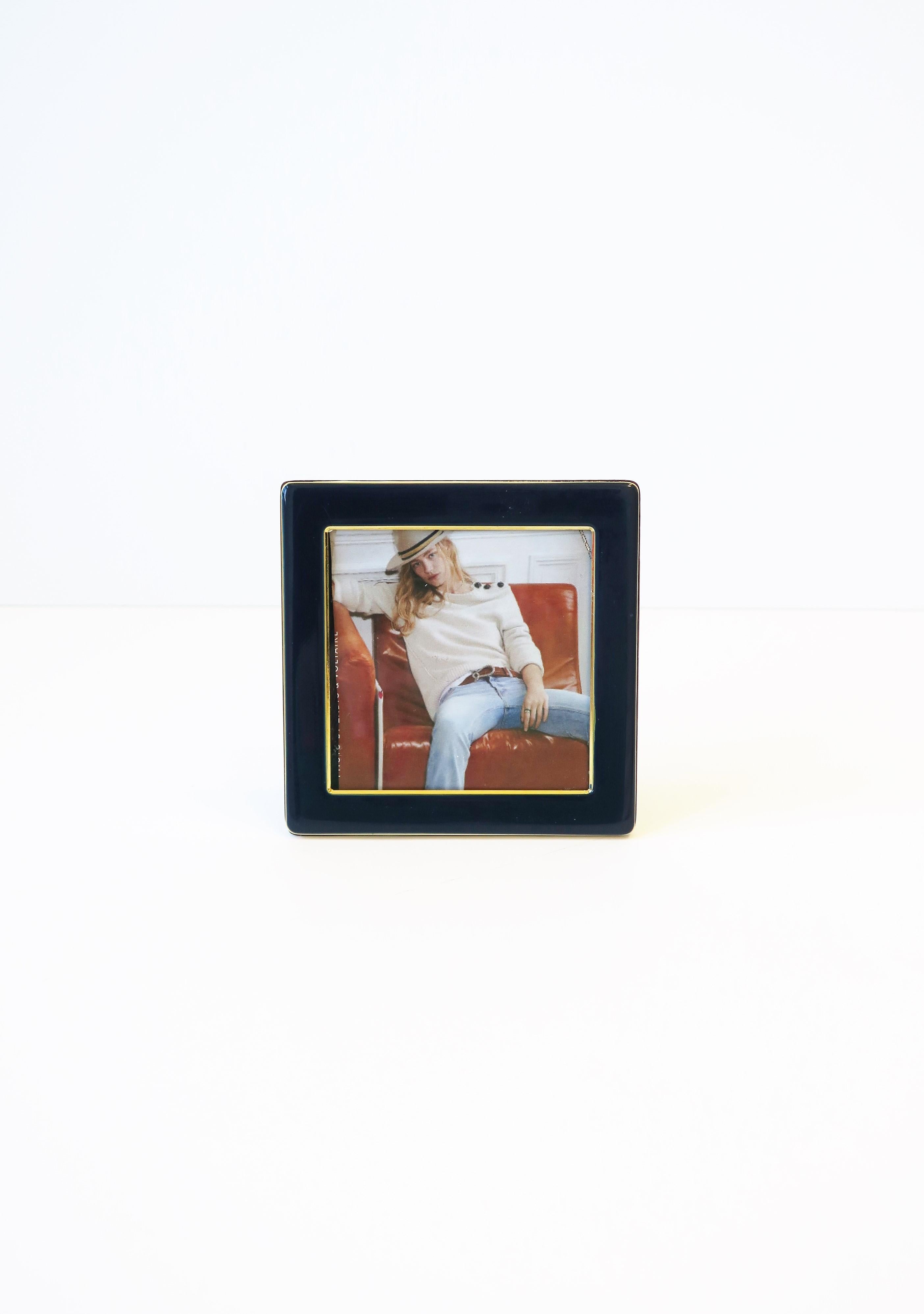 Minimalist Italian Blue Enamel and Gold Brass Picture Frame For Sale