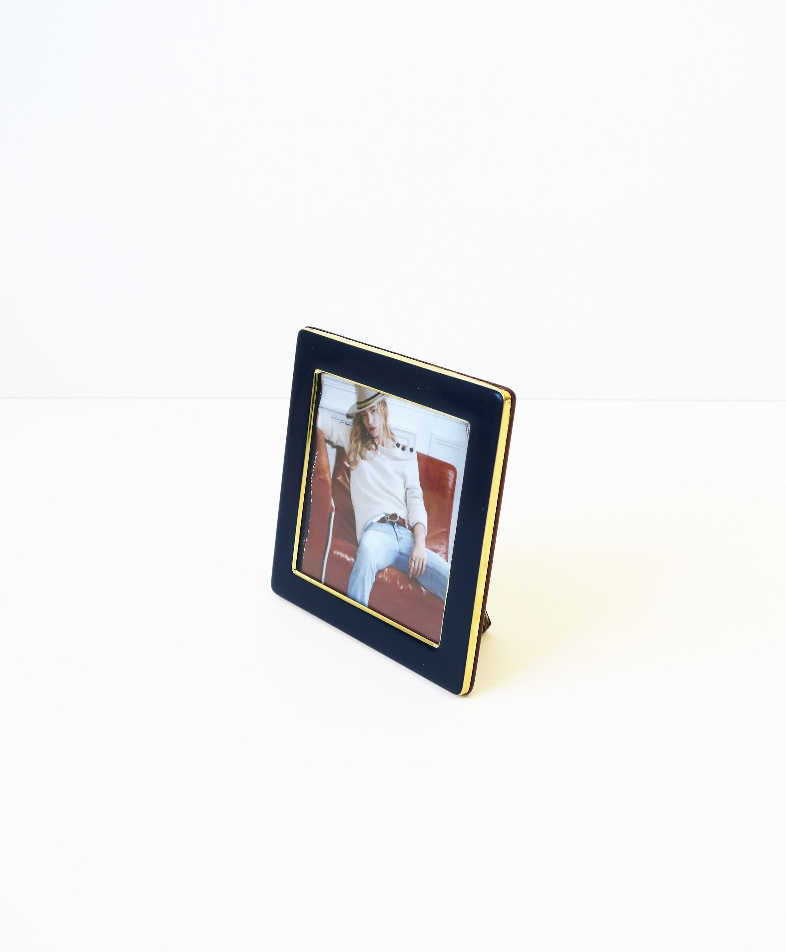 Italian Blue Enamel and Gold Brass Picture Frame In Good Condition For Sale In New York, NY