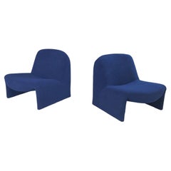 Vintage Italian modern Blue fabric Armchairs Alky by Piretti for Anonima Castelli, 1970s