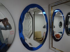 Italian Modern Blue Fontana Arte Style Beveled  Mirror