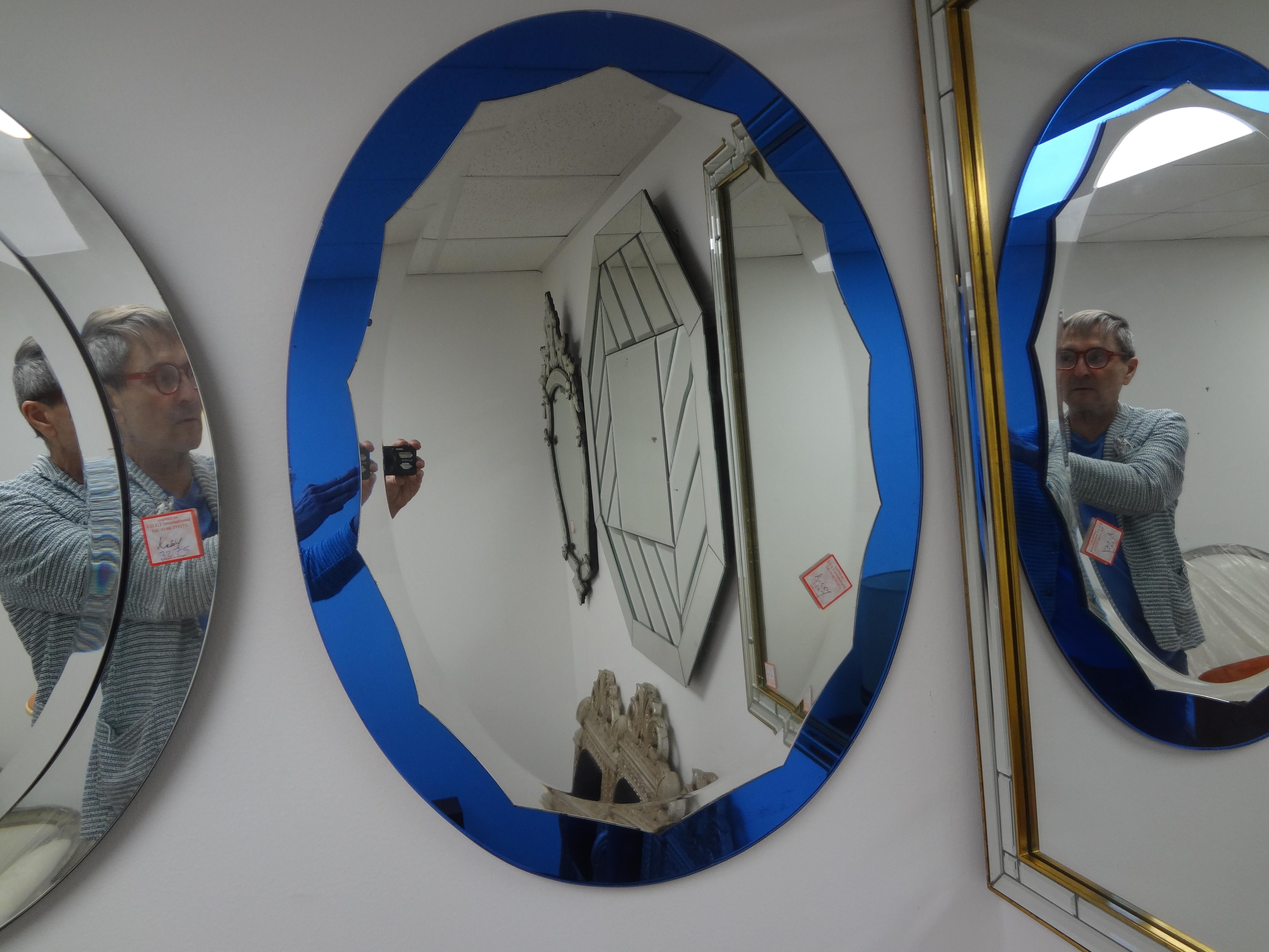 Mid-Century Modern Italian Modern Blue Fontana Arte Style Beveled  Mirror   For Sale