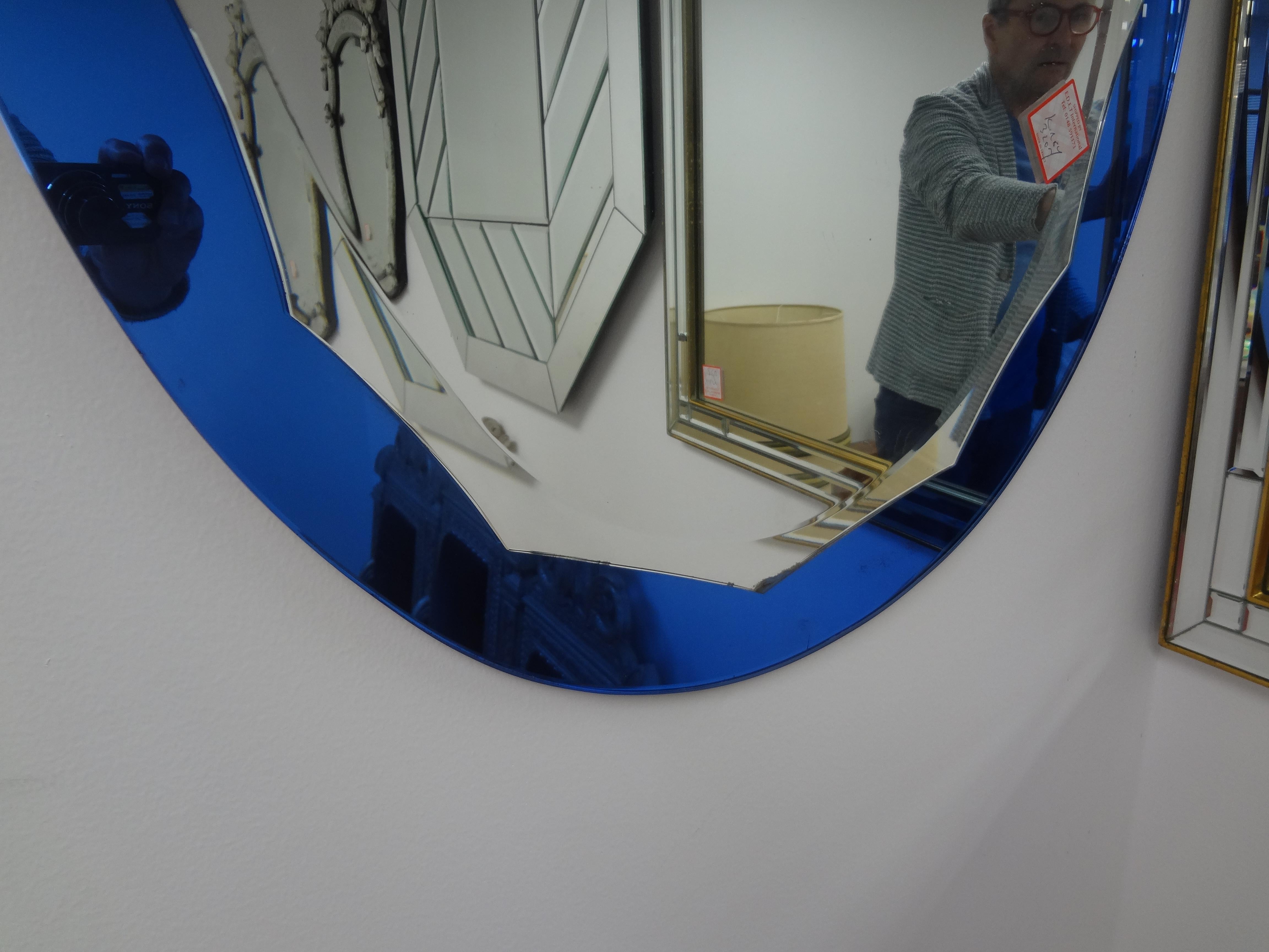 Italian Modern Blue Fontana Arte Style Beveled  Mirror   In Good Condition For Sale In Houston, TX