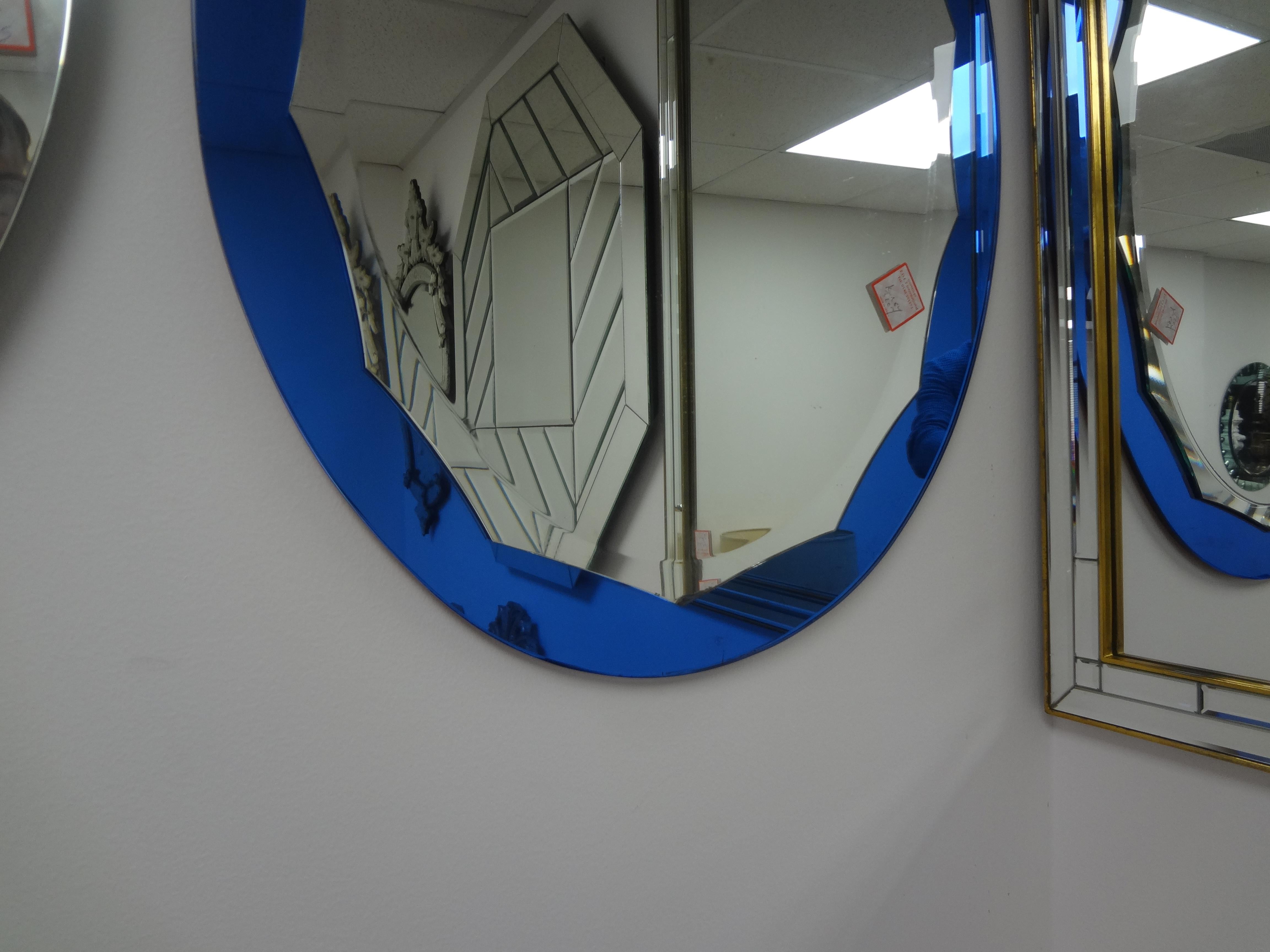 Italian Modern Blue Fontana Arte Style Beveled  Mirror   For Sale 1