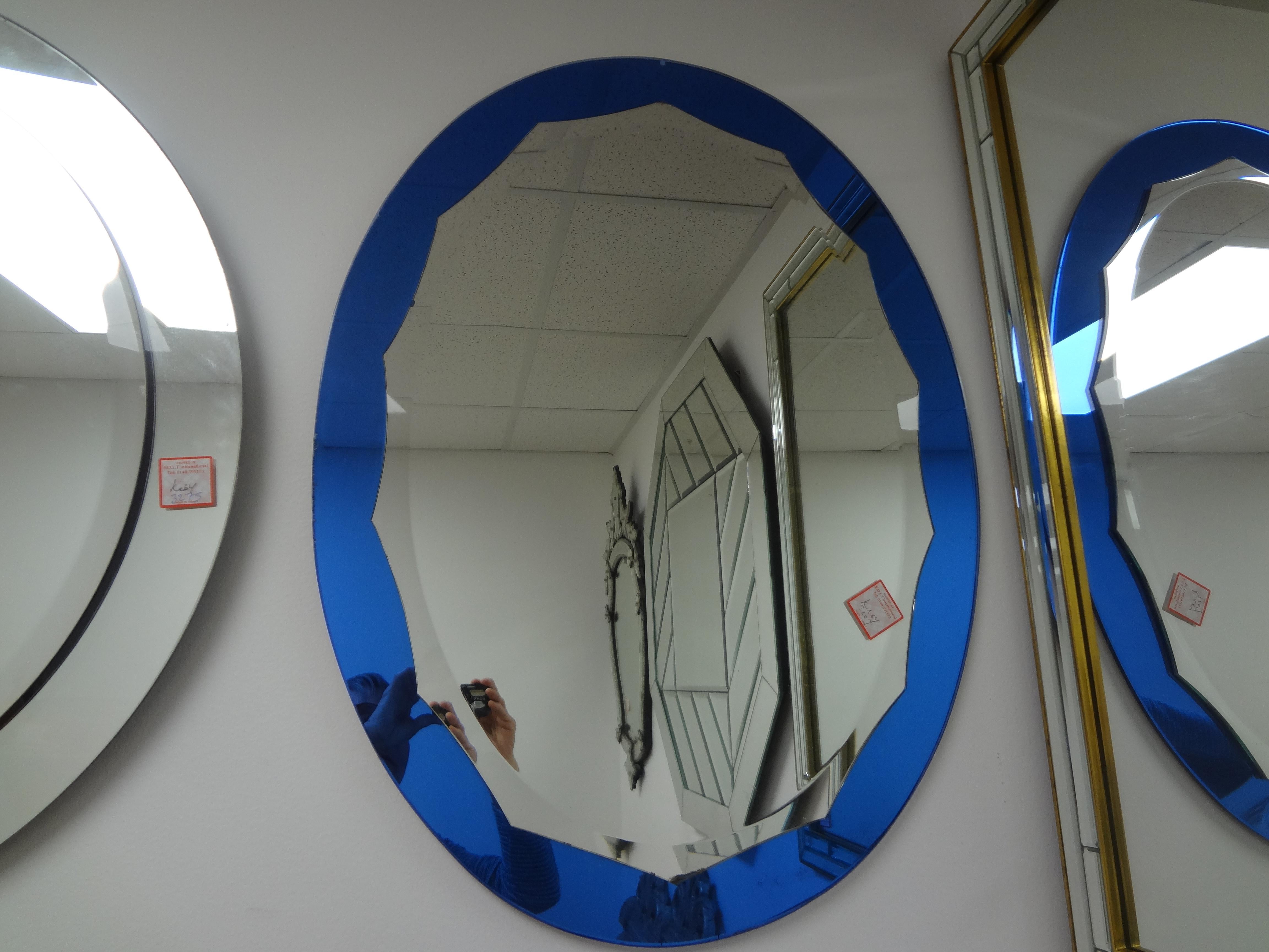 Italian Modern Blue Fontana Arte Style Beveled  Mirror   For Sale 2