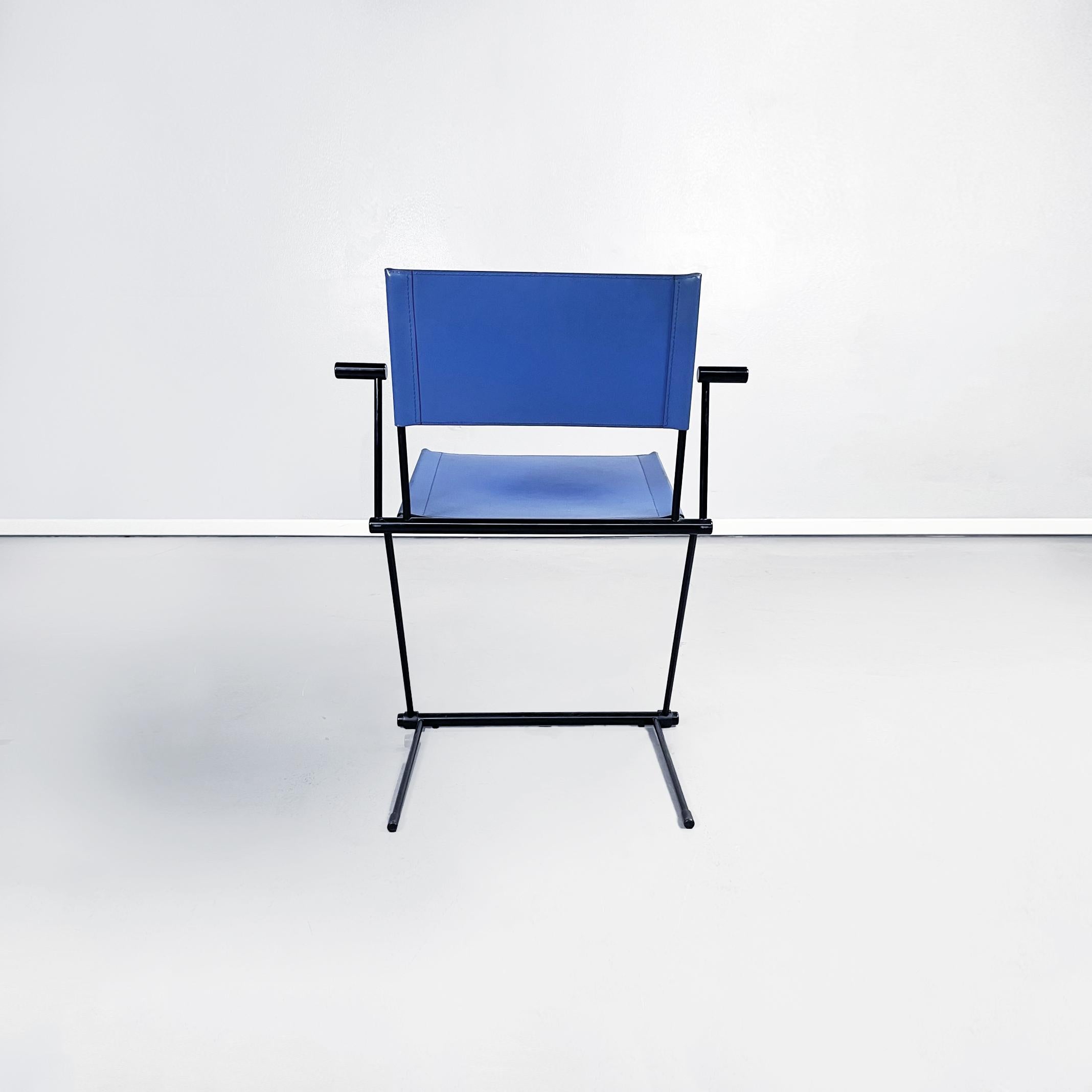 Italian Modern Blue Leather Chairs Ballerina Herbert Ohl Matteo Grassi, 1991 In Good Condition In MIlano, IT