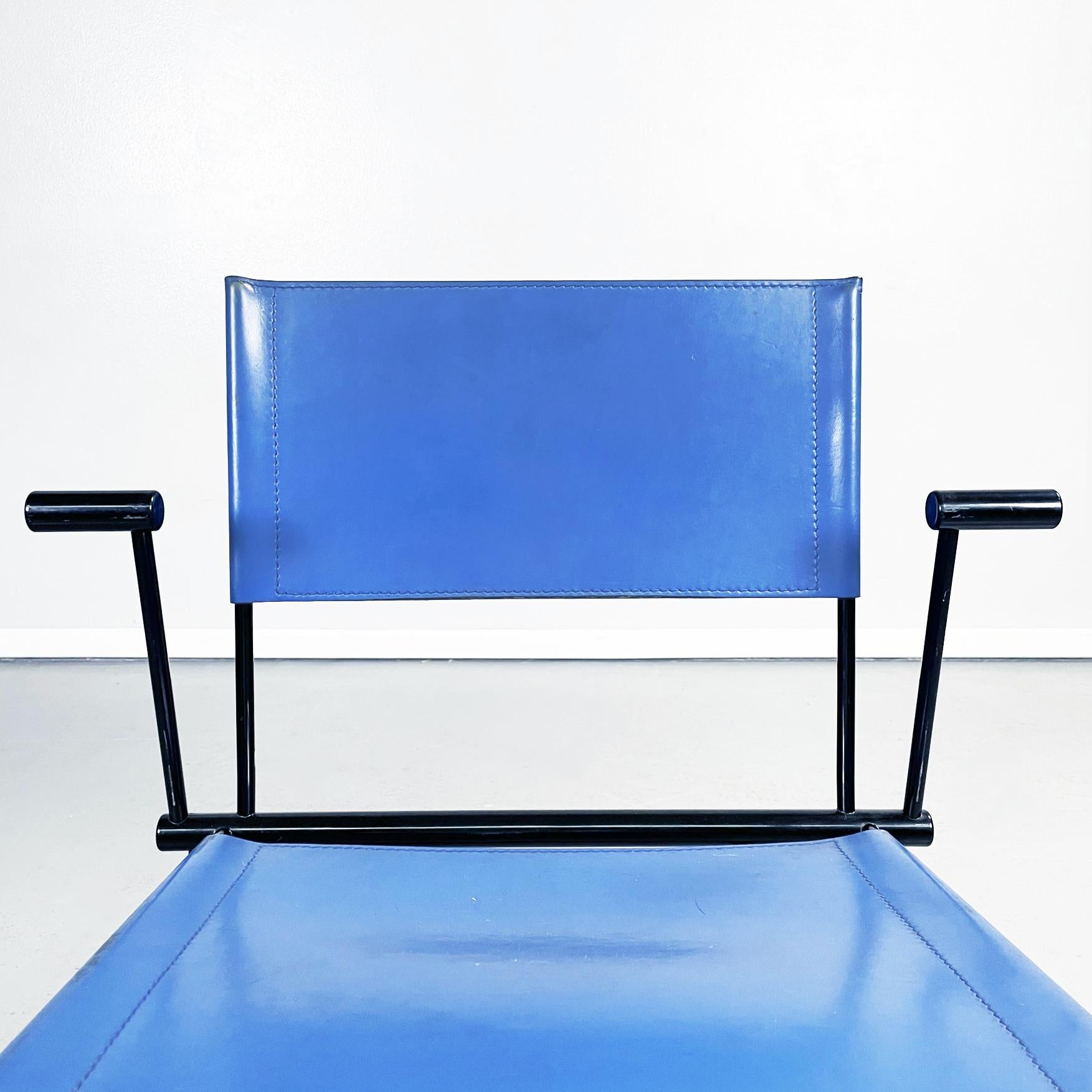 Late 20th Century Italian Modern Blue Leather Chairs Ballerina Herbert Ohl Matteo Grassi, 1991