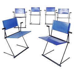 Italian Modern Blue Leather Chairs Ballerina Herbert Ohl Matteo Grassi, 1991