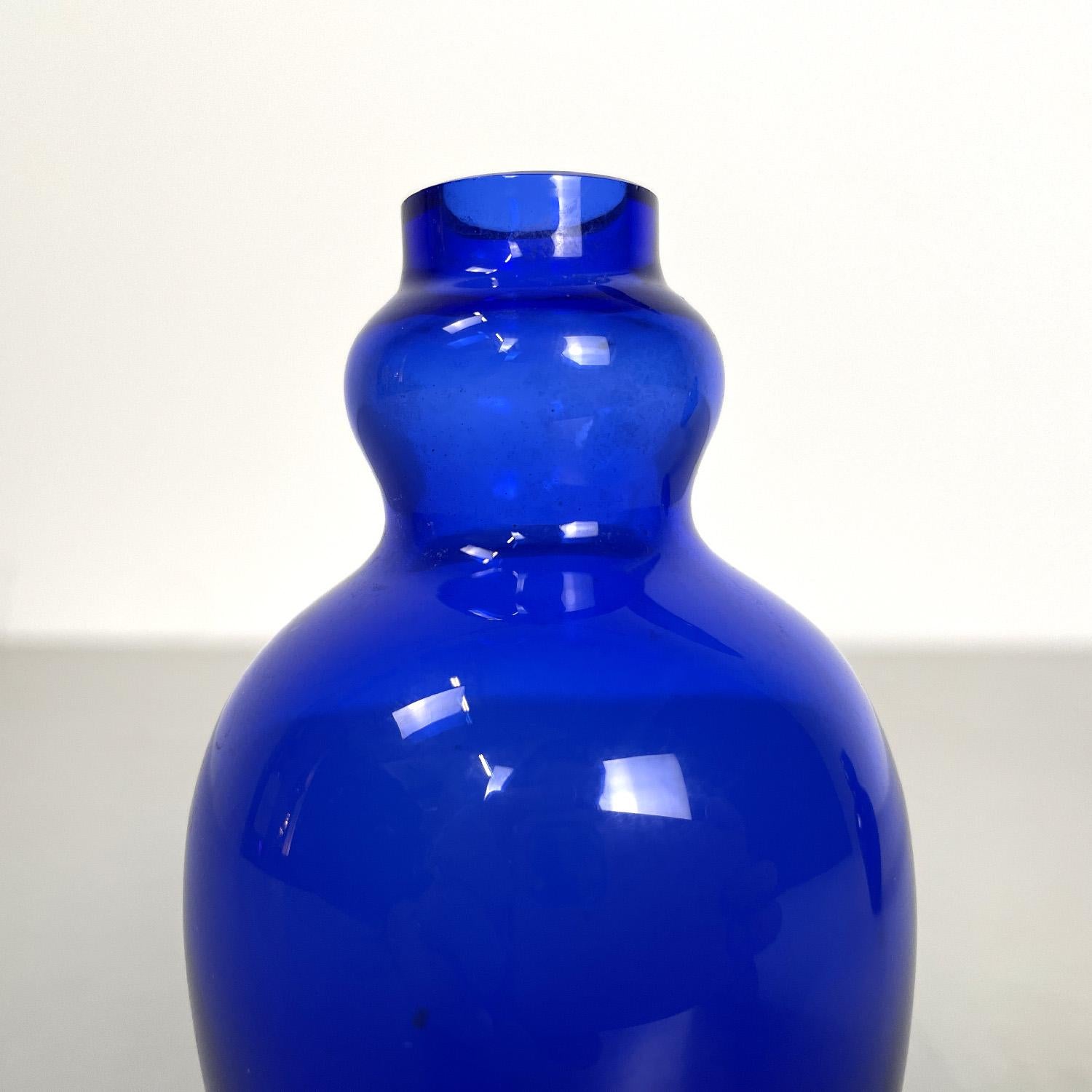 Murano Glass Italian modern blue Murano glass pair of vases by Venini, 1990s For Sale