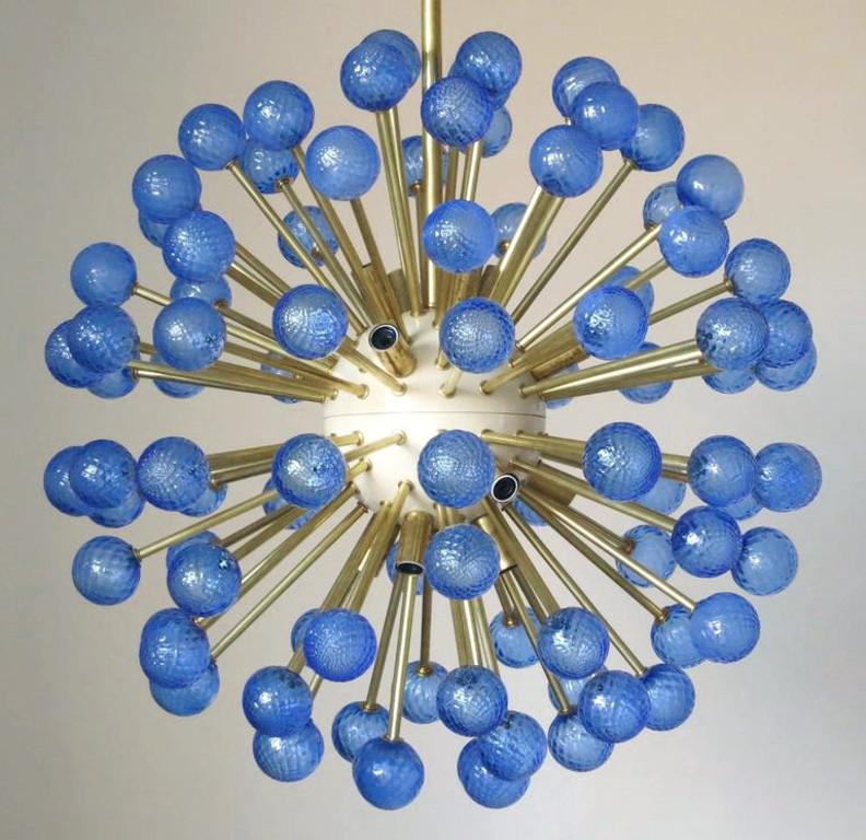 Shown in blue Murano glass and brass frame with cream enameled center
Sixteen lights E12 type max 40W each