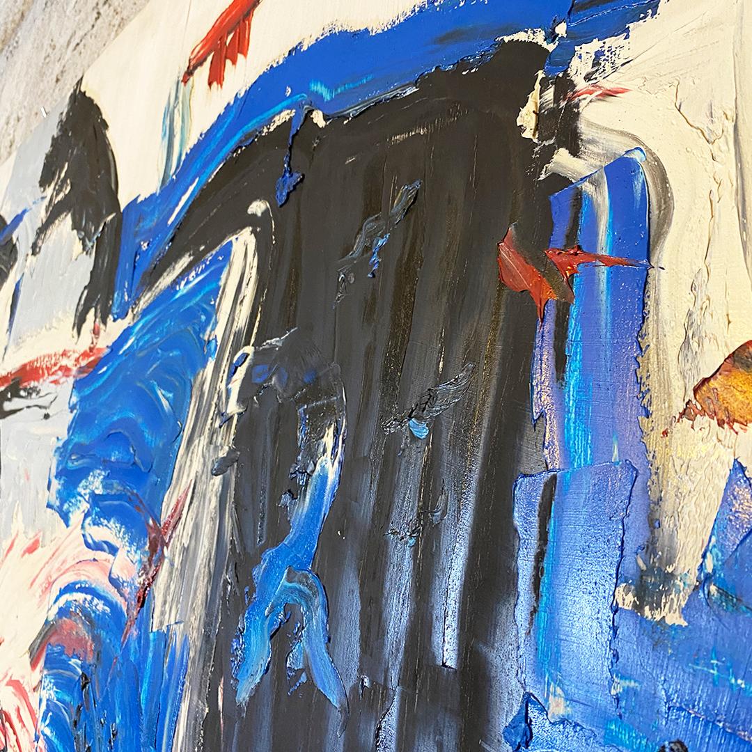 Quadro astratto moderno italiano blu rosso nero bianco con supporto in legno anni '80 in vendita 5