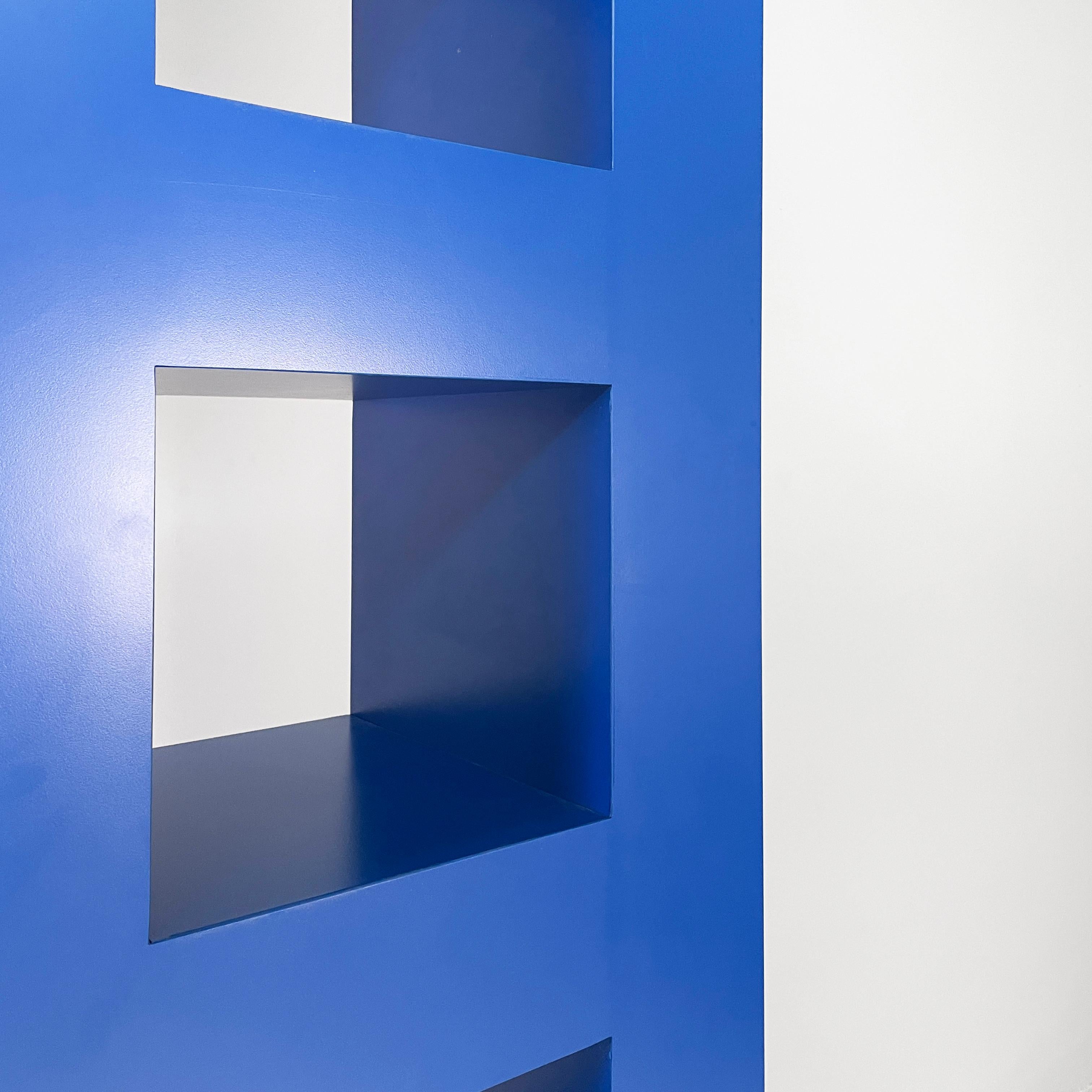 Wood Italian modern blue wood bookcase by Aldo Cibic for Memphis, 1980s For Sale
