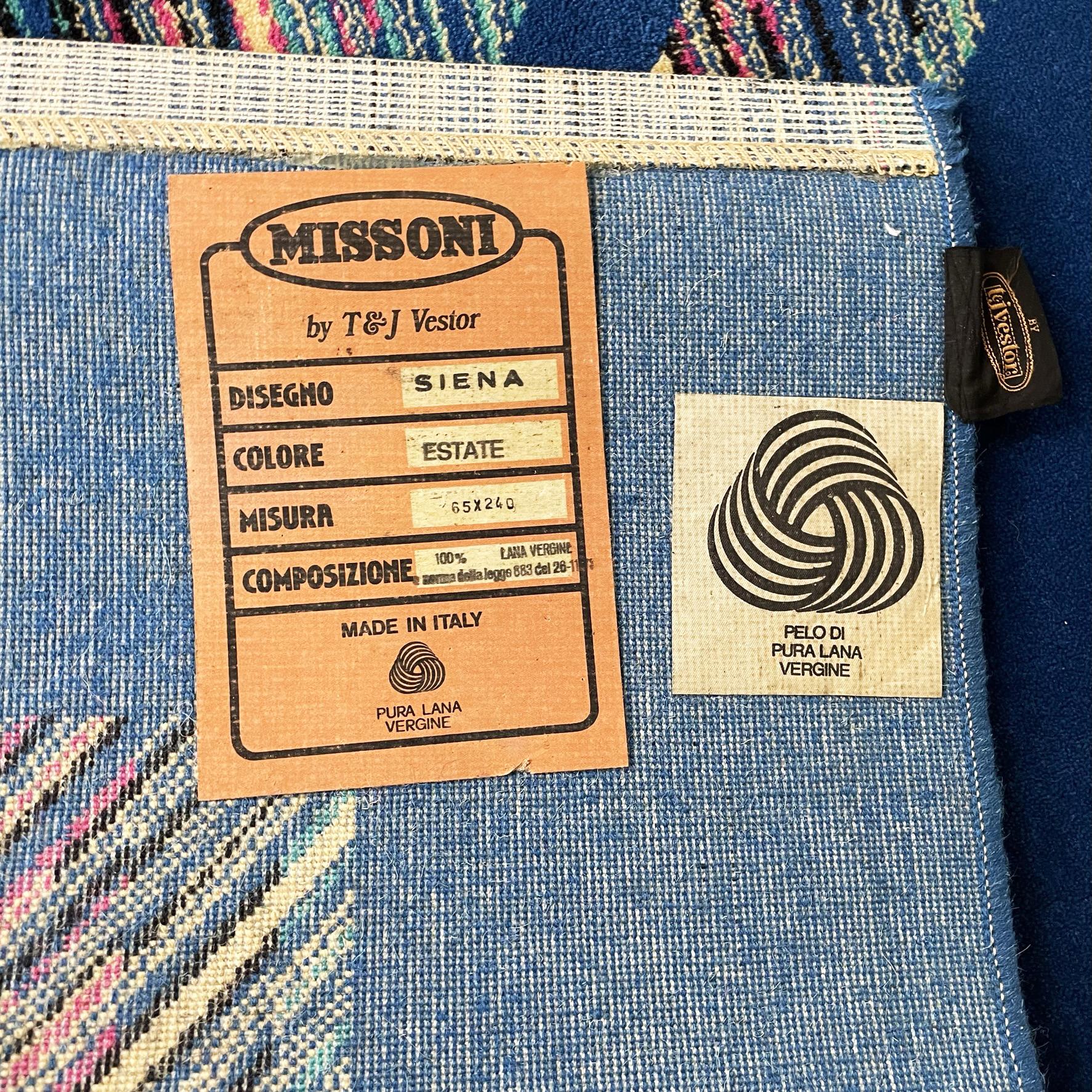 Tapis rectangulaire moderne italien en laine bleue par Missoni, années 1990 en vente 4