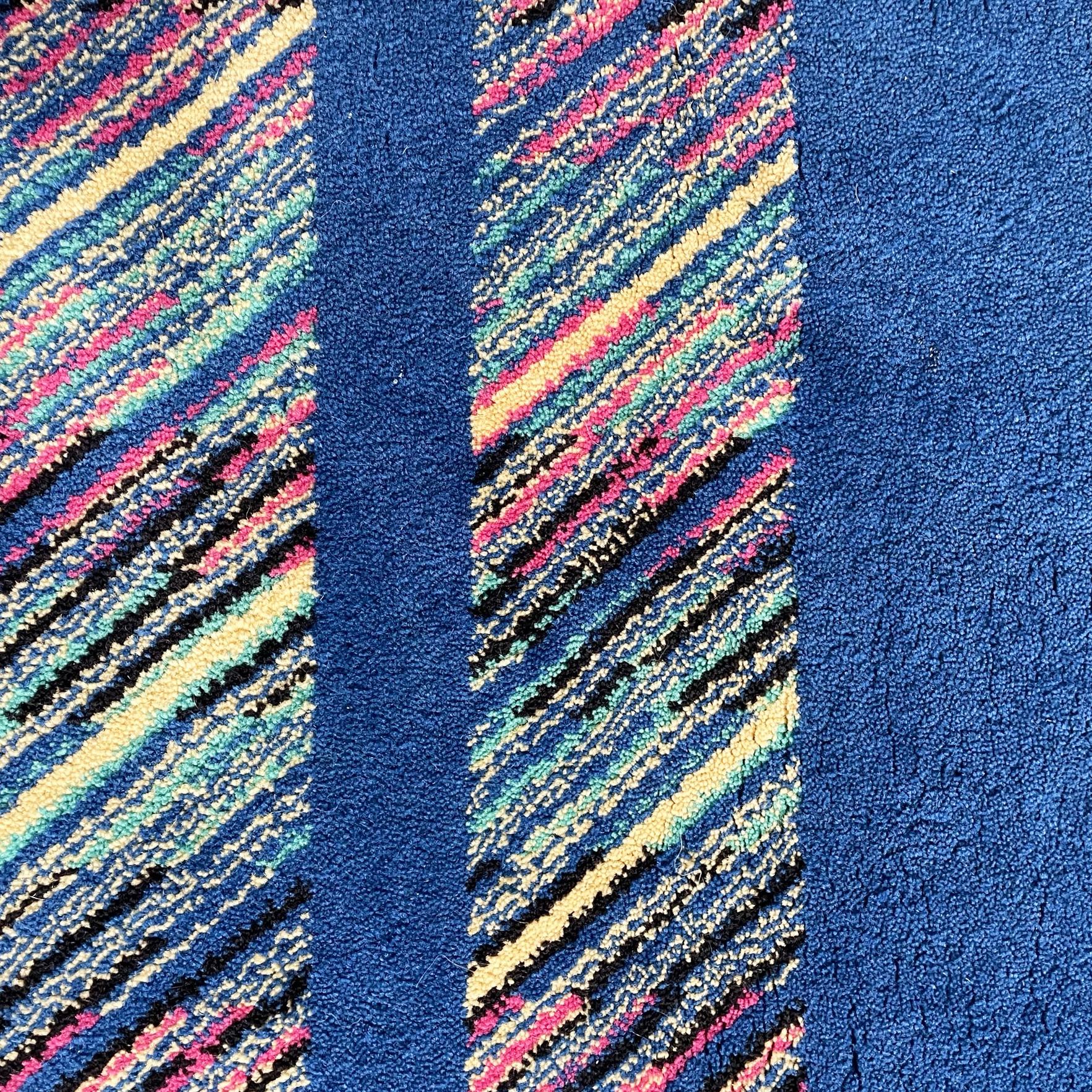Late 20th Century Italian modern blue wool rectangular carpet by Missoni, 1990s For Sale