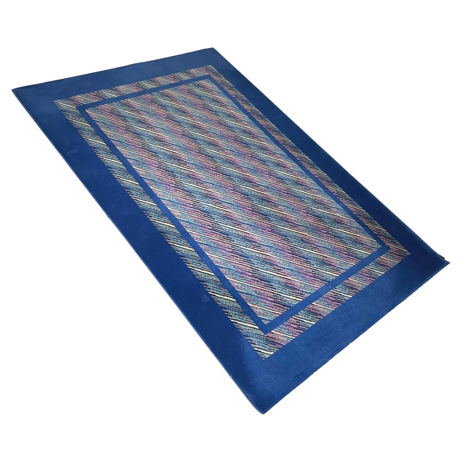 Italian modern blue wool rectangular carpet by Missoni, 1990s For Sale