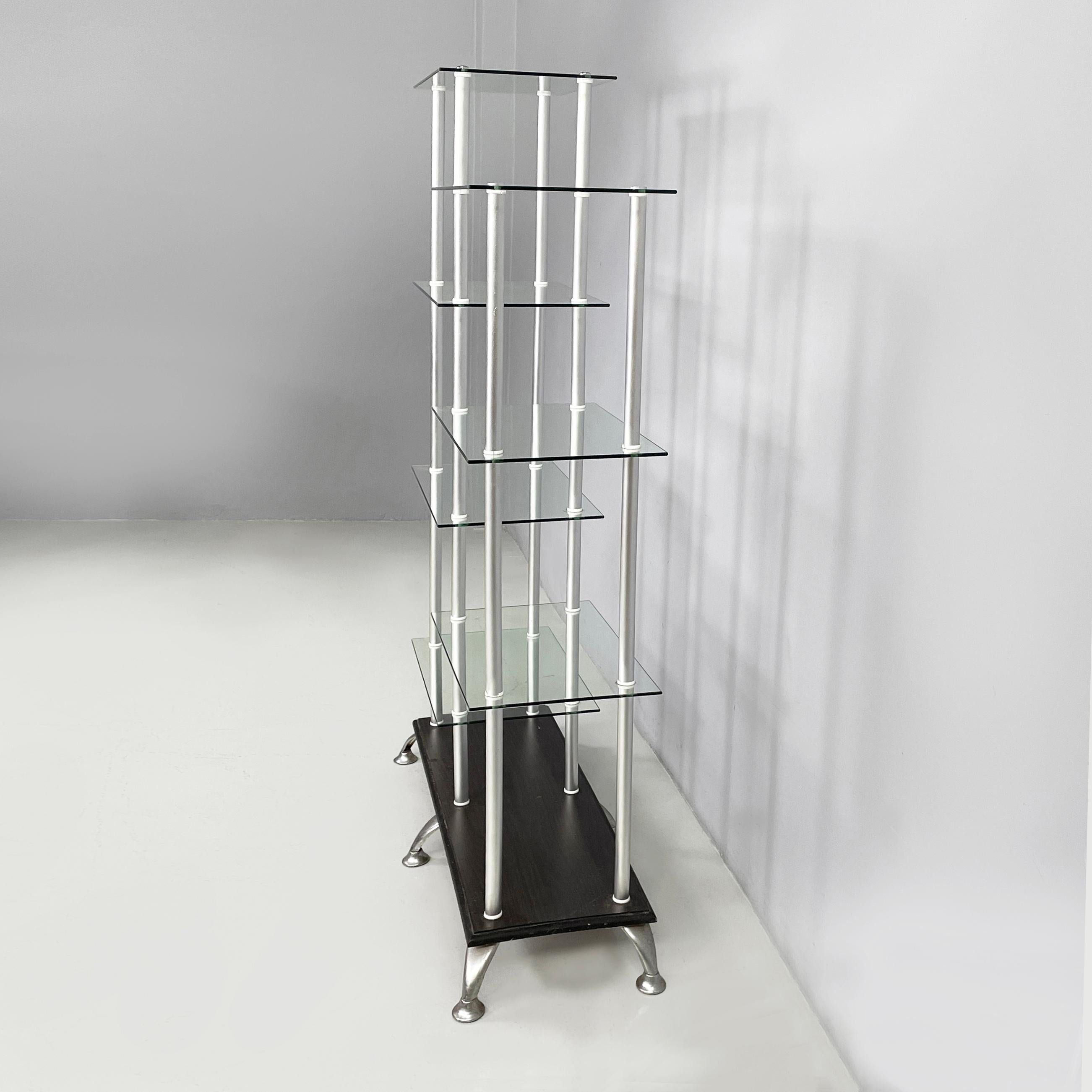 Modern Italian modern bookcase in wood, glass and metal, 1980s