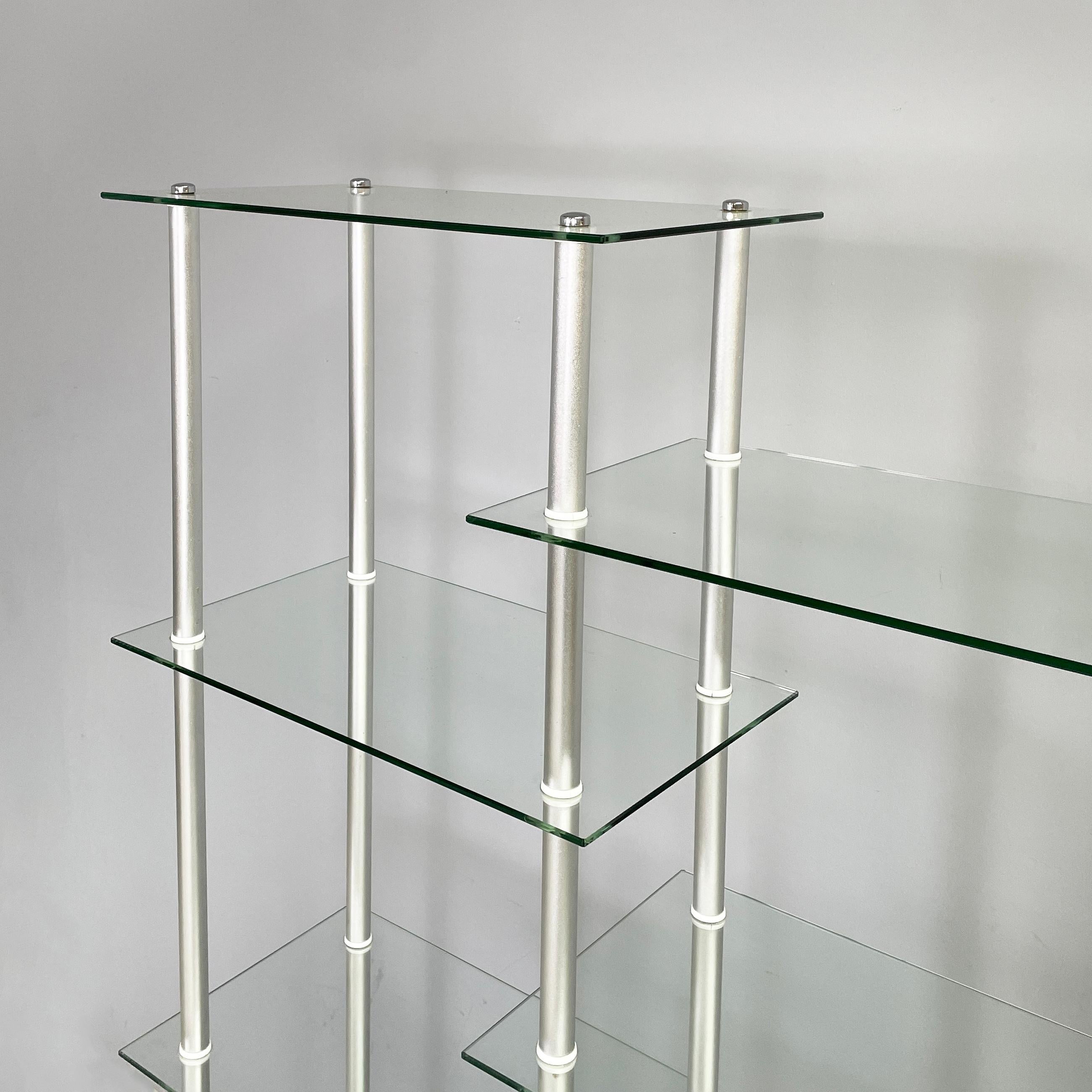 Italian modern bookcase in wood, glass and metal, 1980s In Good Condition In MIlano, IT