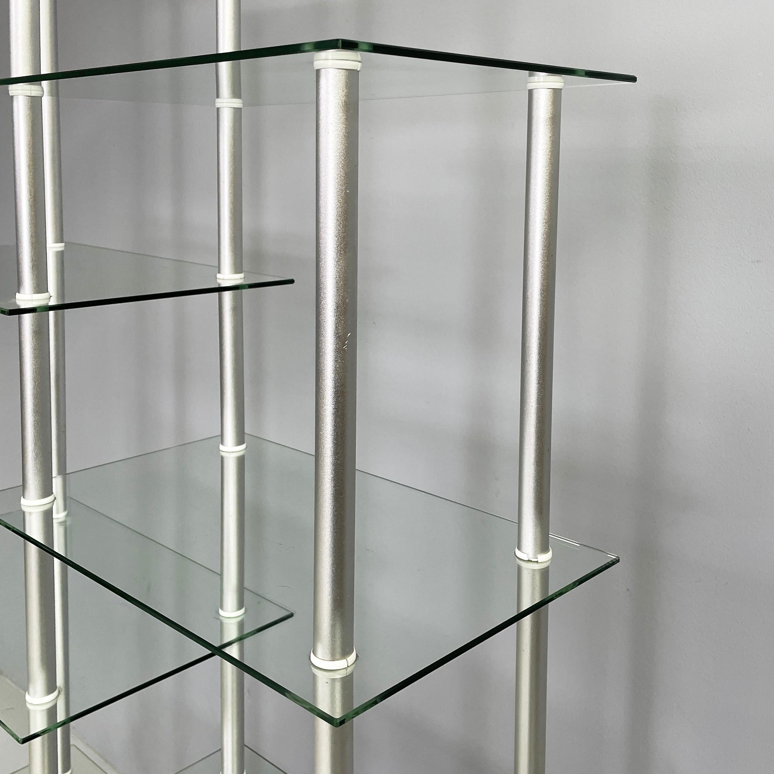 Italian modern bookcase in wood, glass and metal, 1980s 1