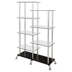 Italian modern bookcase in wood, glass and metal, 1980s