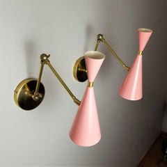 Italian Modern Brass & Pale Pink Enamel Monolith Reading Lamp Blueprint Lighting