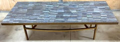 Italian Modern Brass and Biomorphic Blue Enamel Coffee Table, Circa 1950s