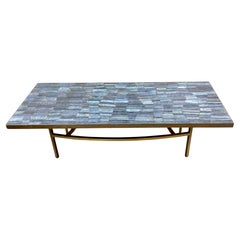 Moderner italienischer Couchtisch aus Messing und biomorpher blauer Emaille aus Messing, ca. 1950er Jahre