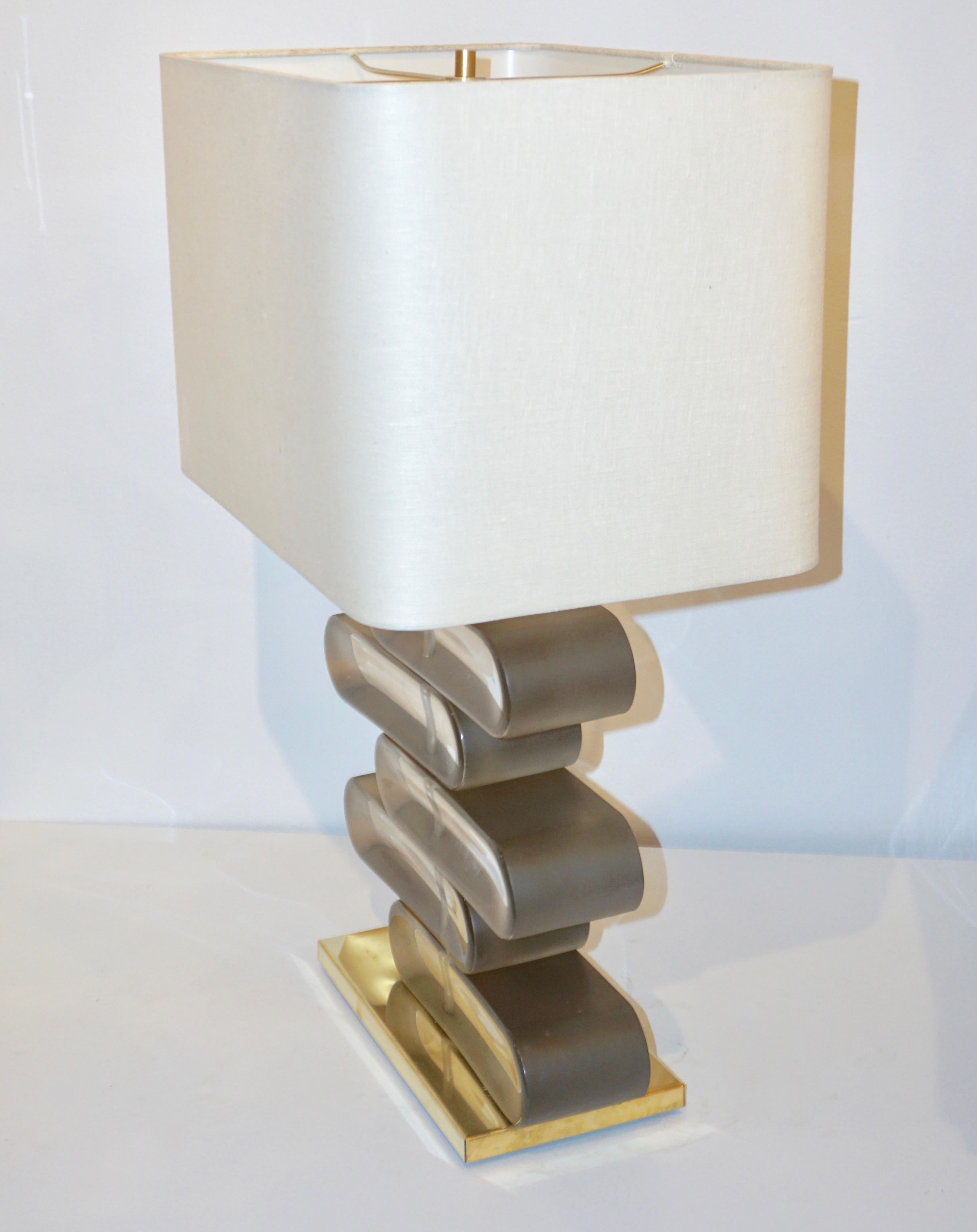 Italian Modern Brass and Bronze Murano Glass Architectural Table Lamp For Sale 4