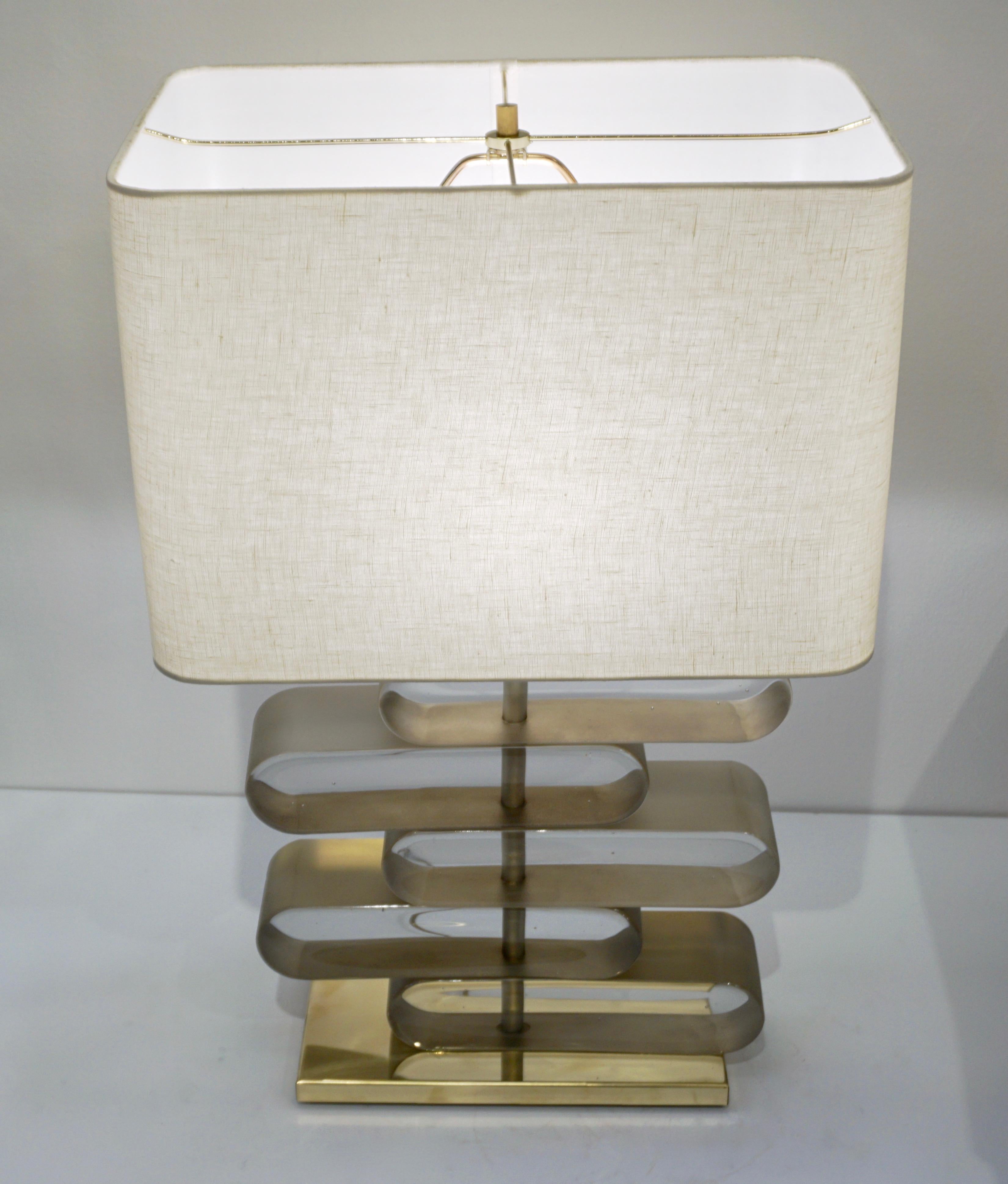 Italian Modern Brass and Bronze Murano Glass Architectural Table Lamp For Sale 6