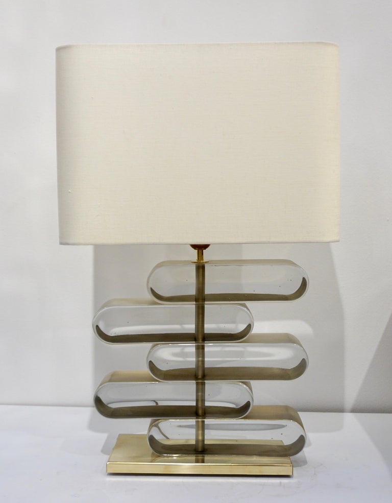 Italian Modern Brass and Bronze Murano Glass Architectural Table Lamp For Sale 6