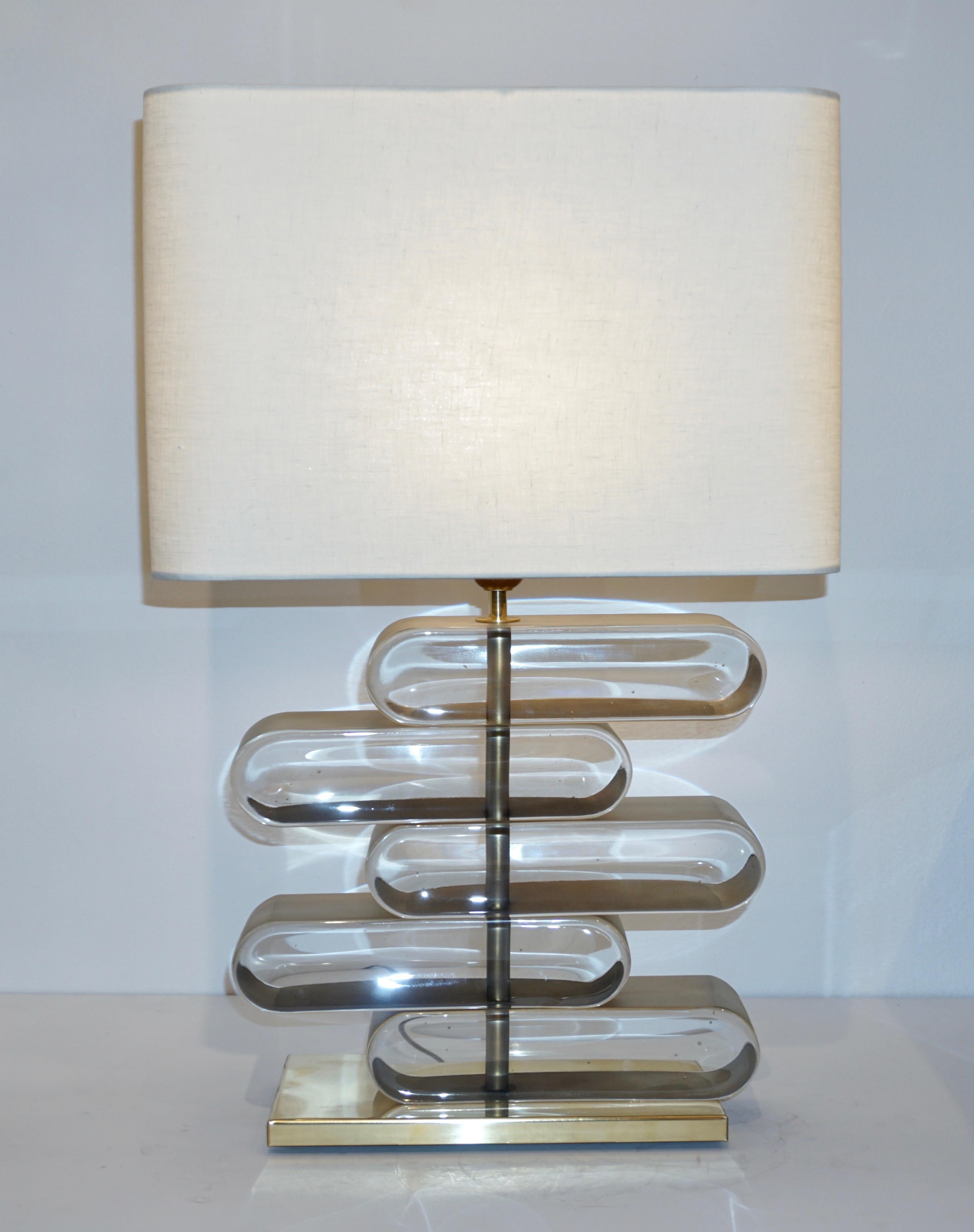 Lampe de bureau italienne moderne en laiton et verre de Murano en bronze en vente 7