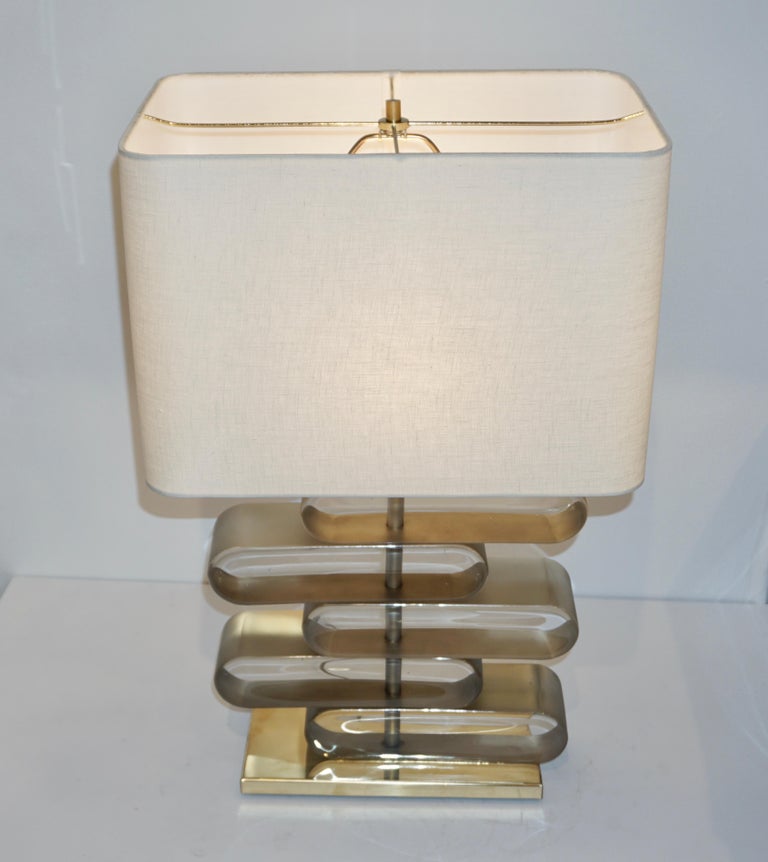 Contemporary Italian Modern Brass and Bronze Murano Glass Architectural Table Lamp For Sale