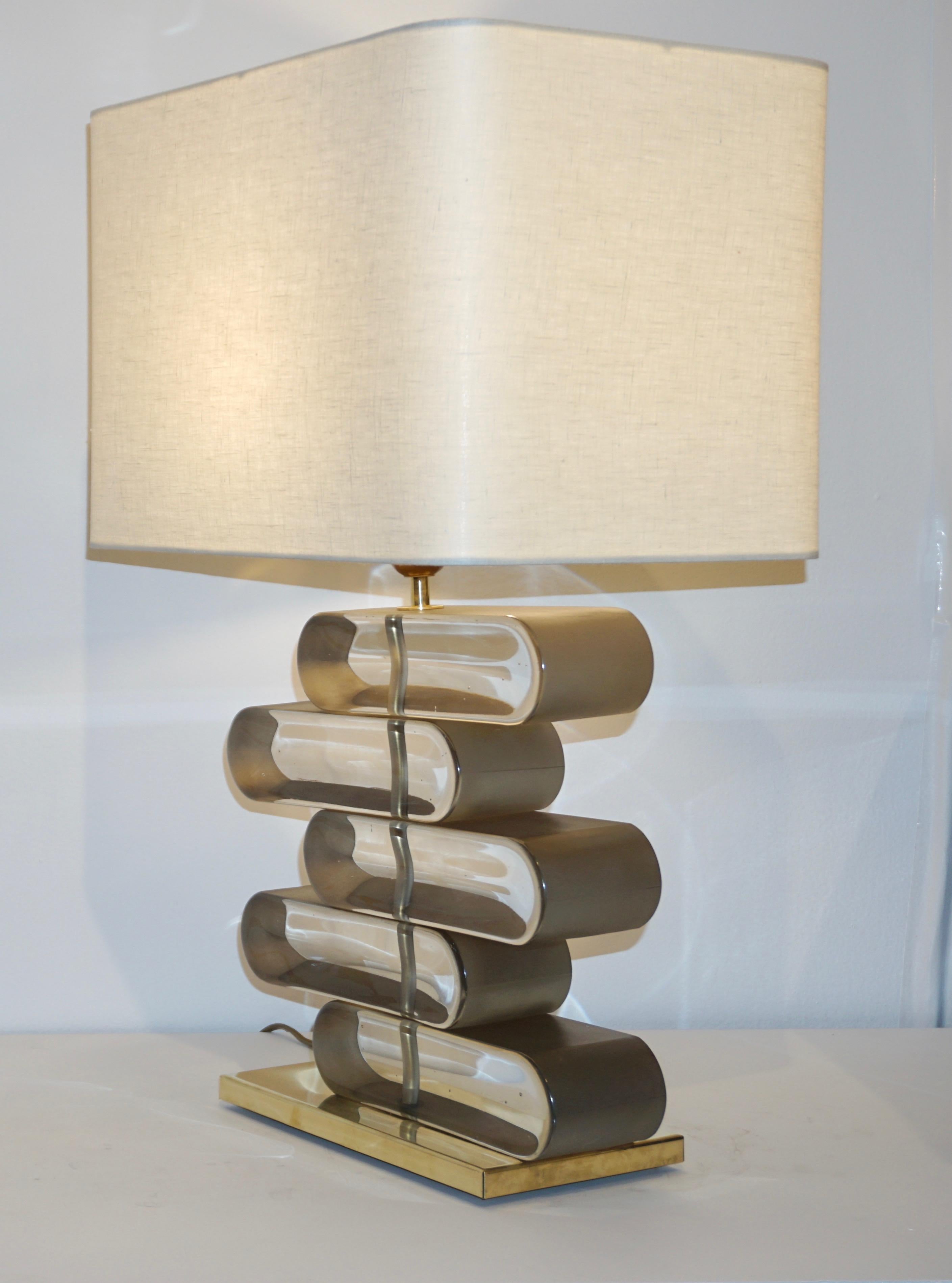 Italian Modern Brass and Bronze Murano Glass Architectural Table Lamp For Sale 3