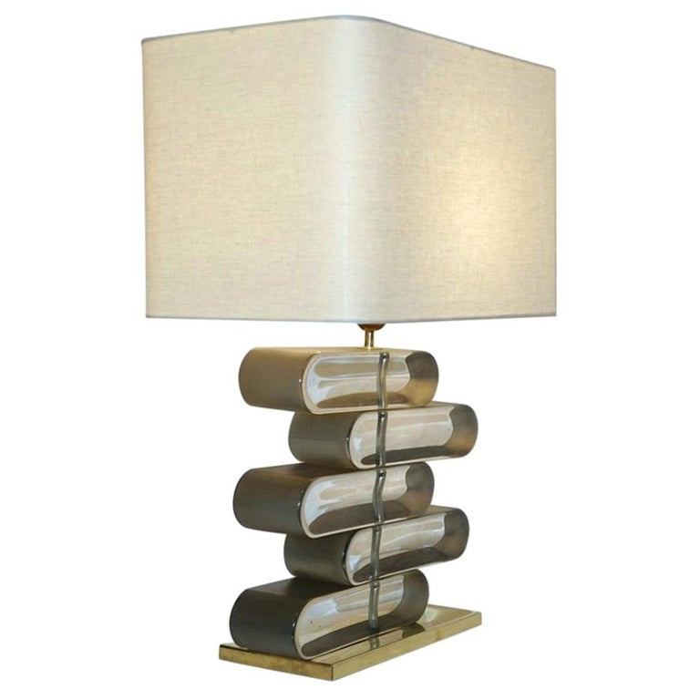 Italian Modern Brass and Bronze Murano Glass Architectural Table Lamp For Sale