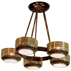 Italian Modern Brass and Bubble Glass Five-Light Chandelier, Stilnovo Attributed