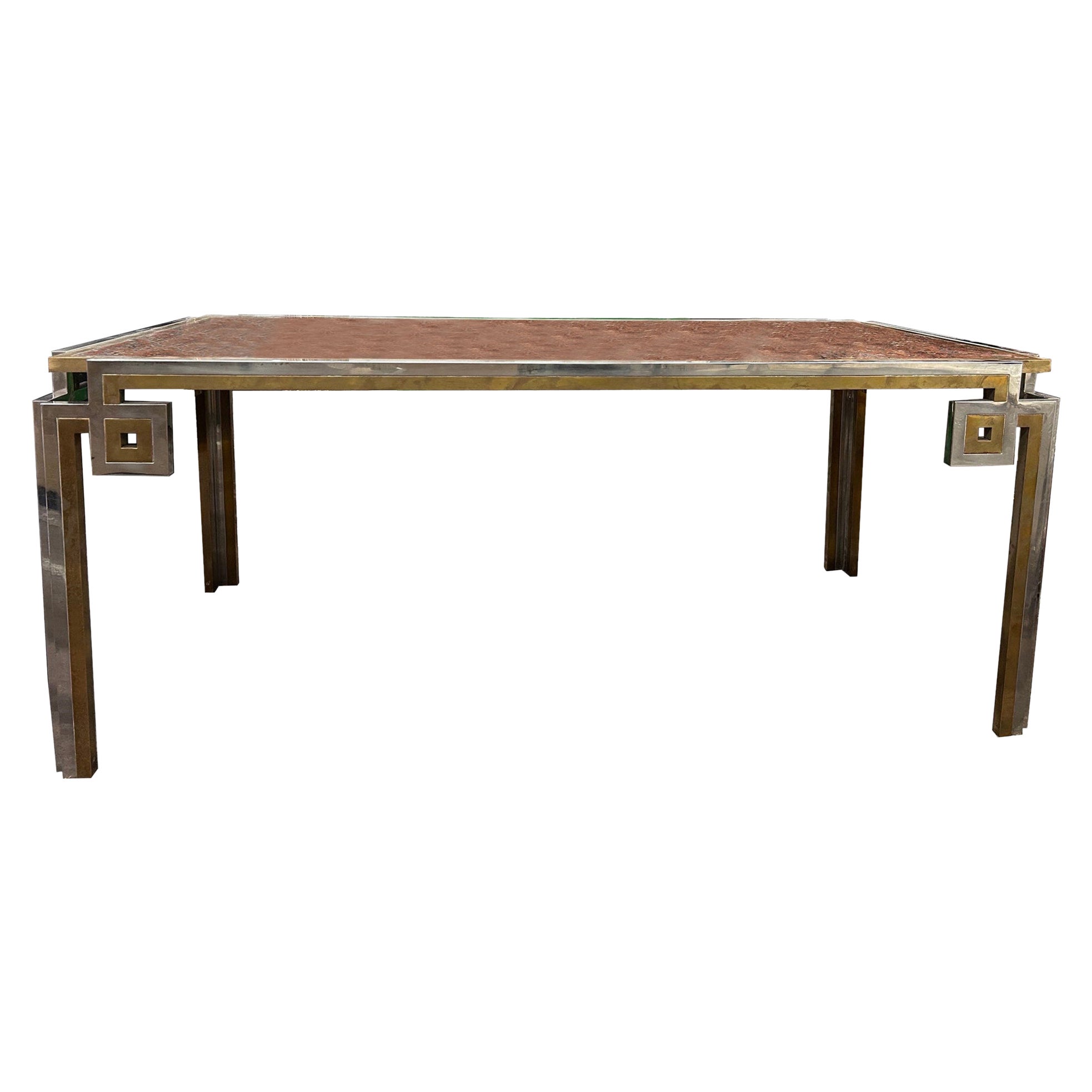 Table de salle à manger italienne moderne en laiton et chrome de Romeo Rega