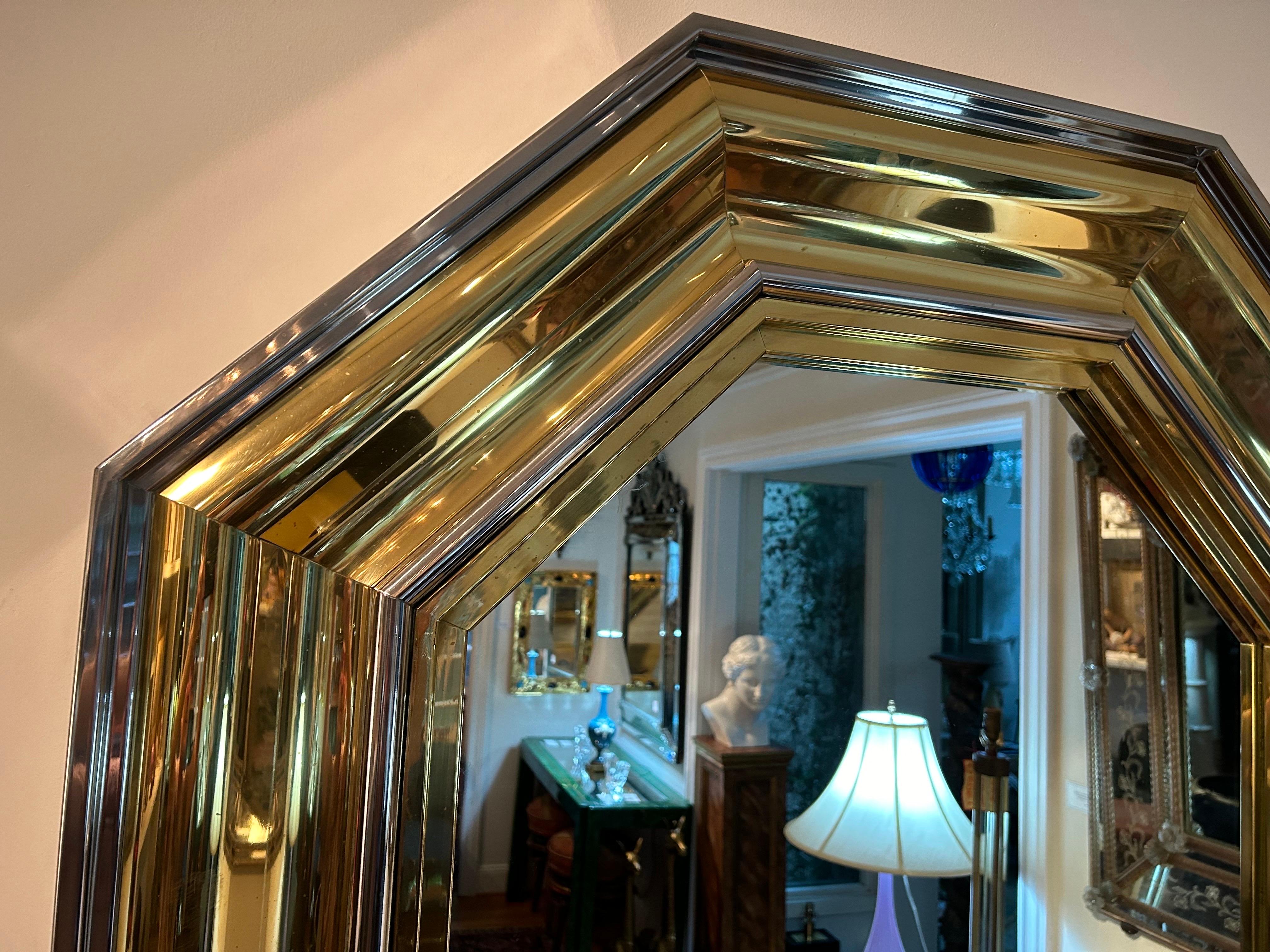 Miroir octogonal italien moderne en laiton et chrome par Sandro Petti en vente 4