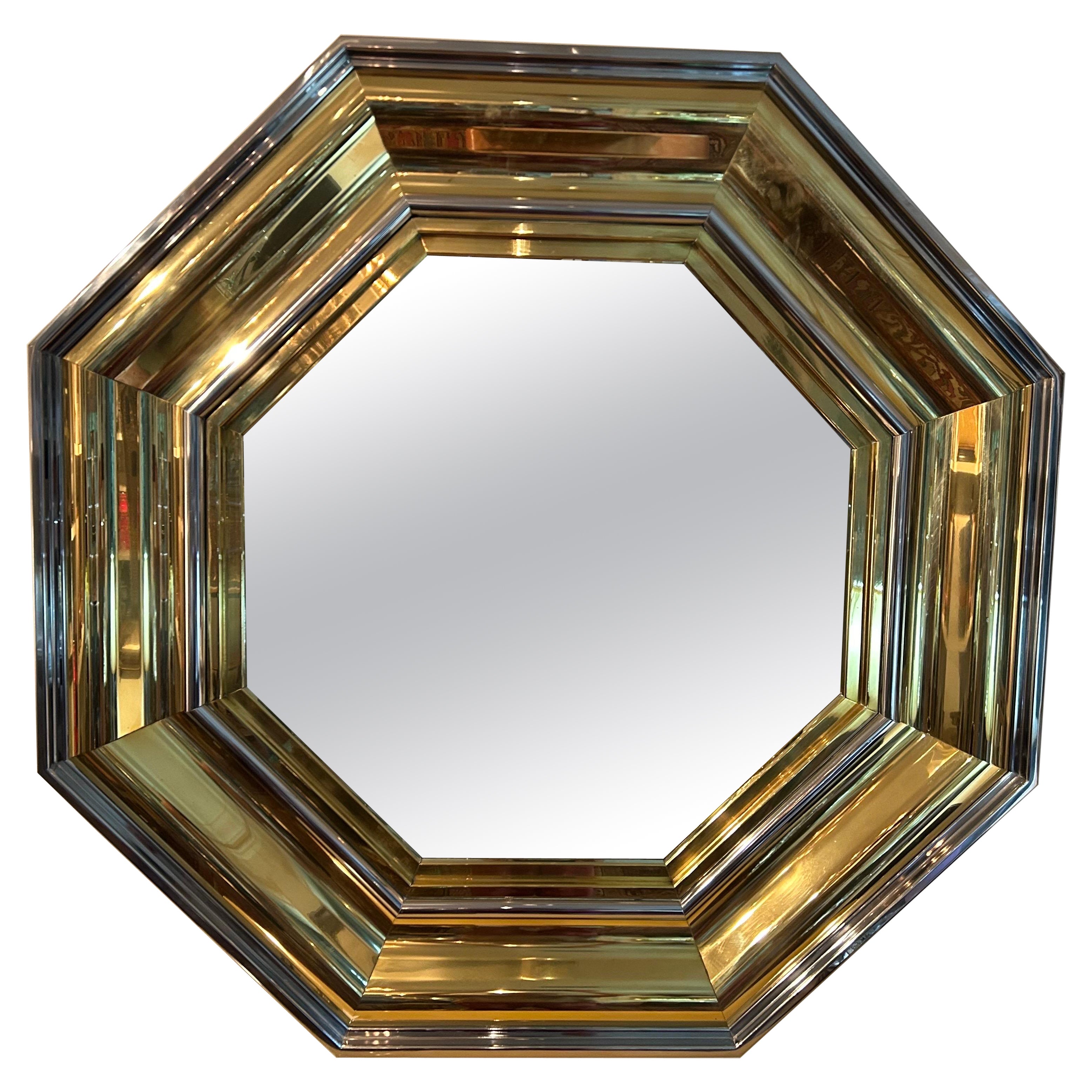 Miroir octogonal italien moderne en laiton et chrome par Sandro Petti en vente 5