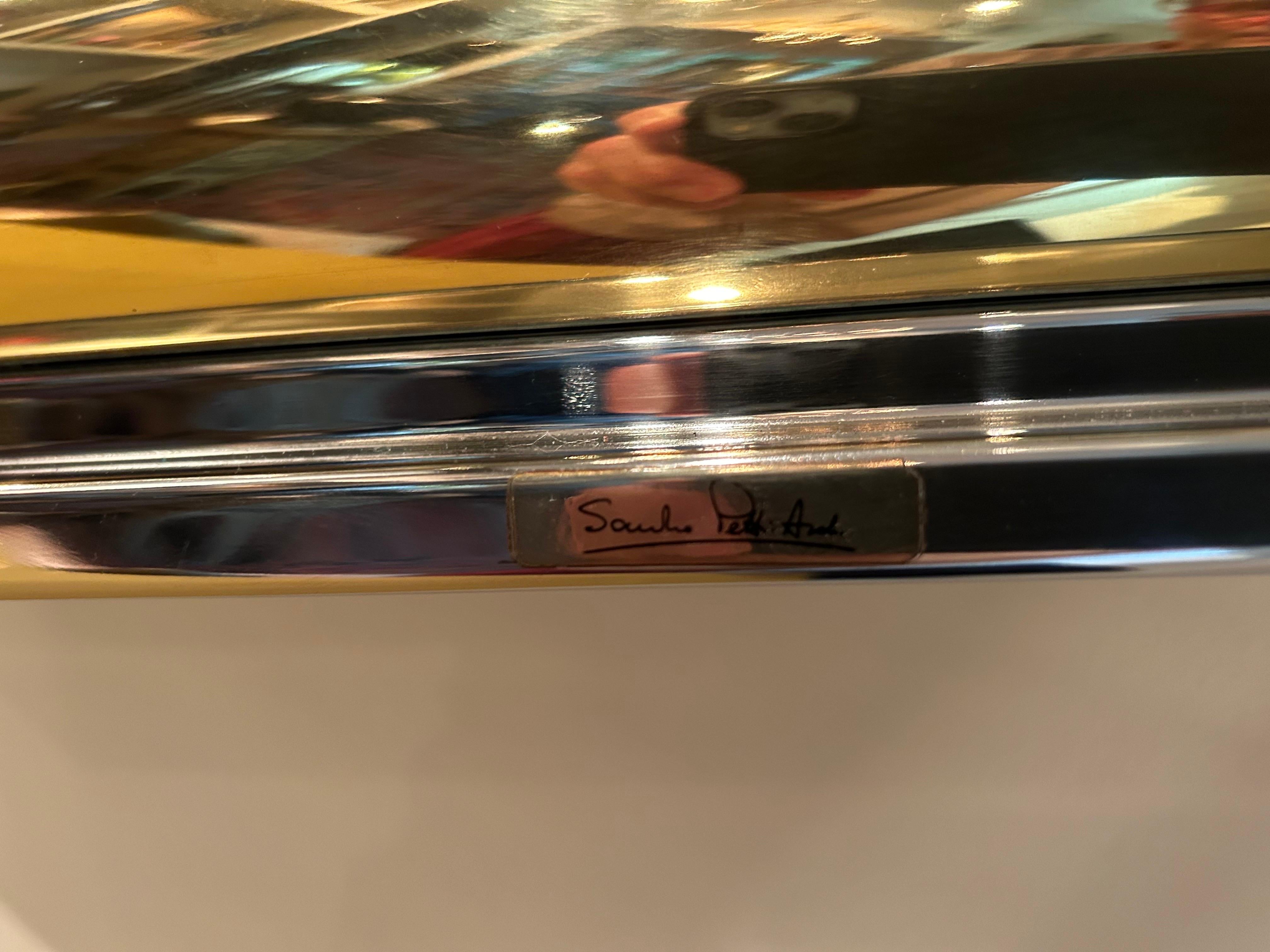 Laiton Miroir octogonal italien moderne en laiton et chrome par Sandro Petti en vente
