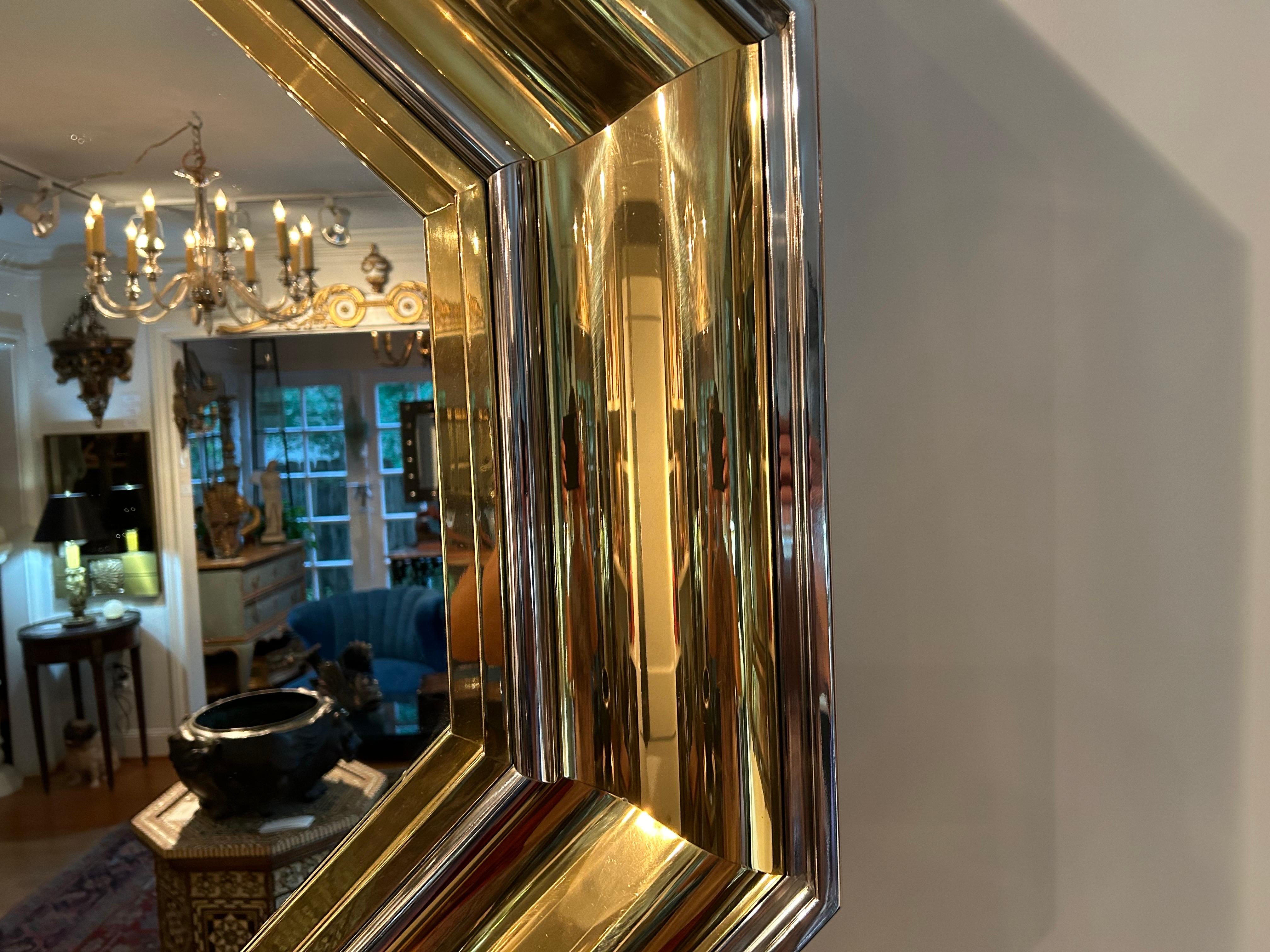 Miroir octogonal italien moderne en laiton et chrome par Sandro Petti en vente 2