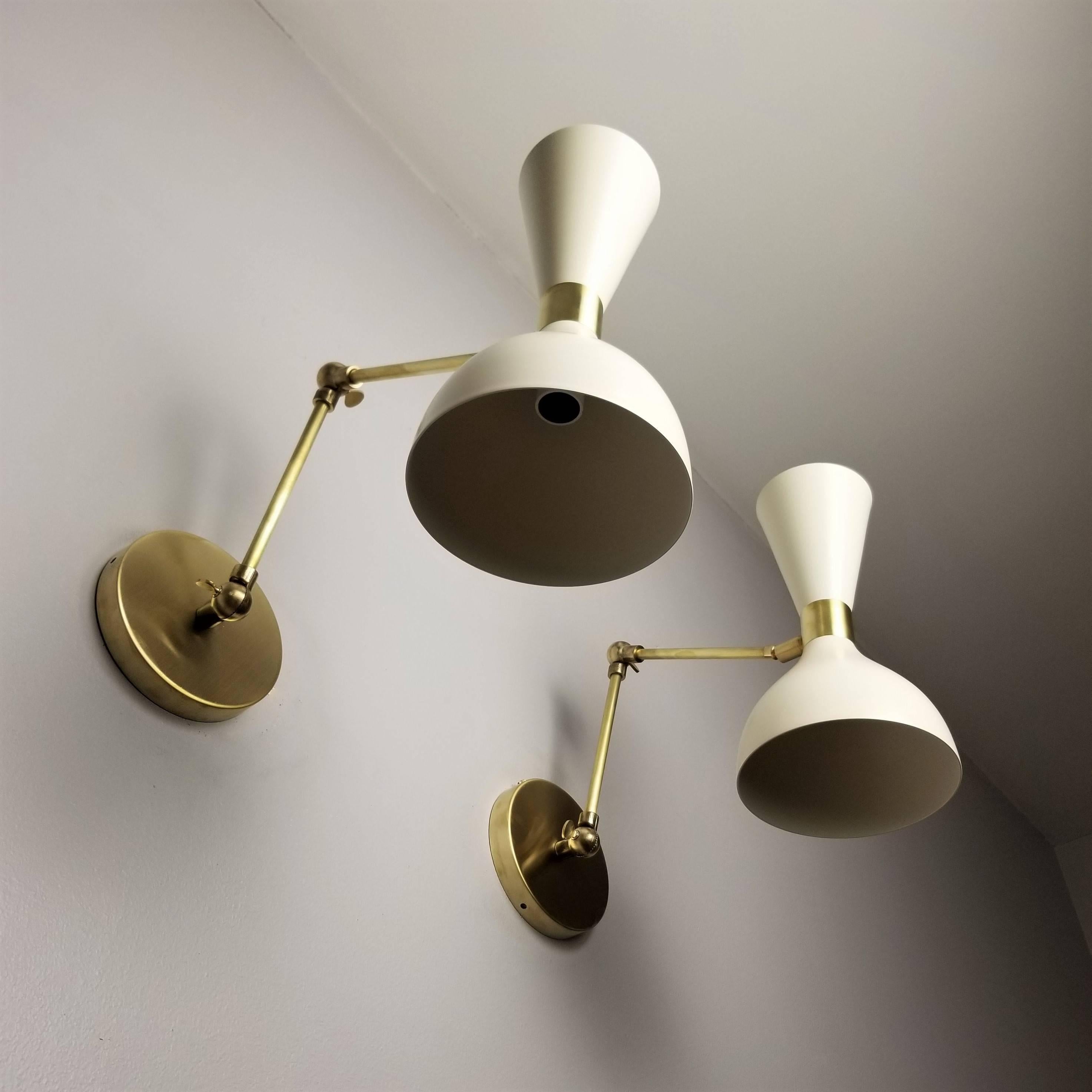 Mid-Century Modern Italian Modern Brass and Enamel Ludo Sconce, Reading Lamp by Blueprint Lighting