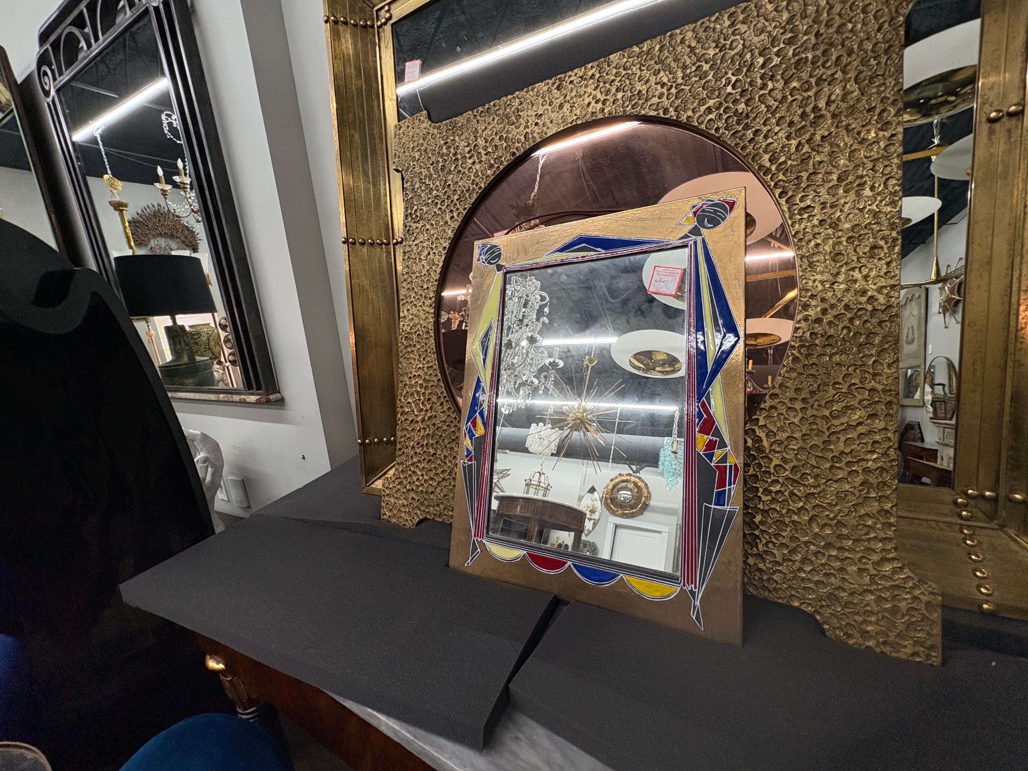 Miroir moderne italien en laiton et émail Bon état - En vente à Houston, TX