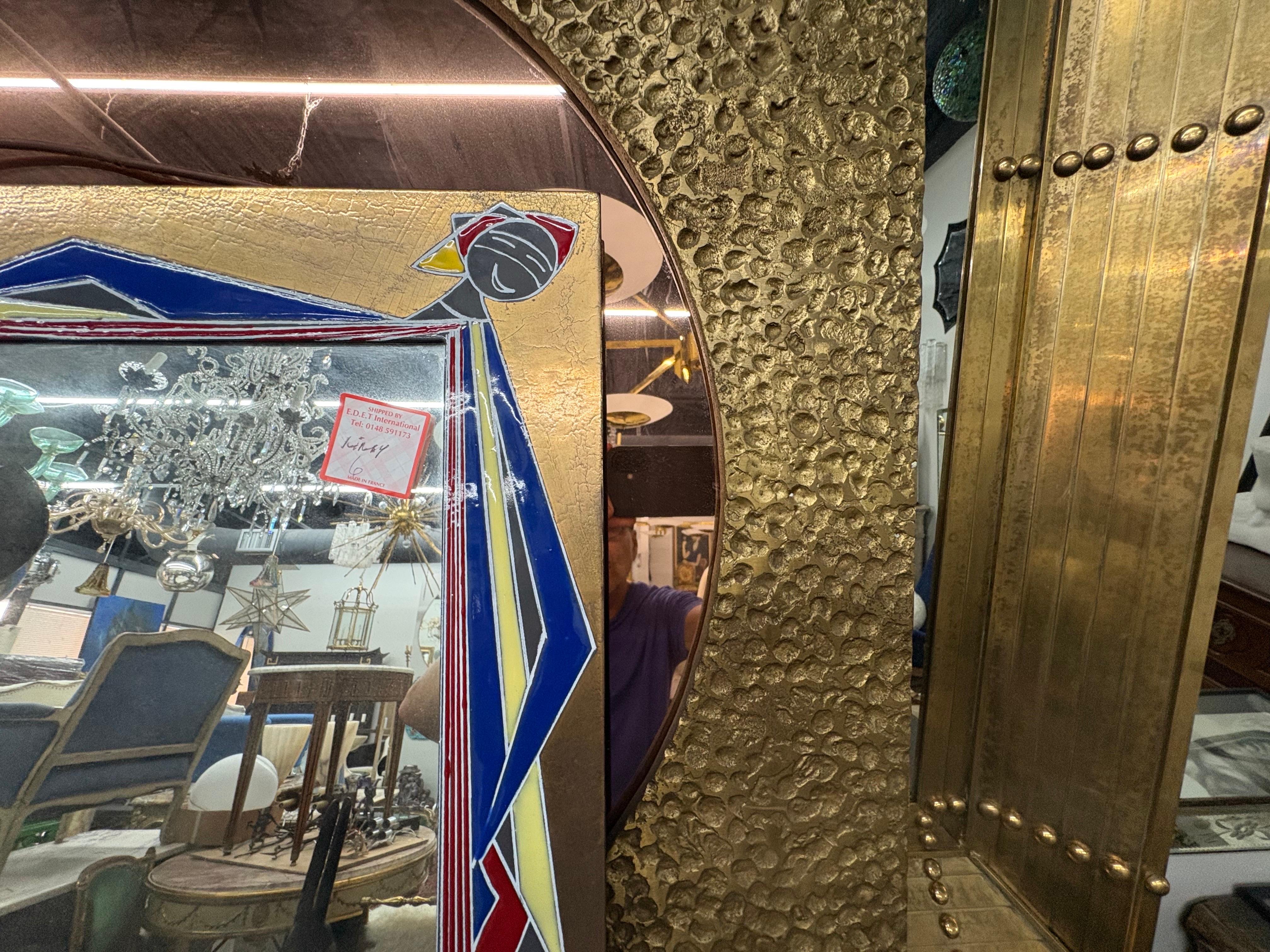 Laiton Miroir moderne italien en laiton et émail en vente